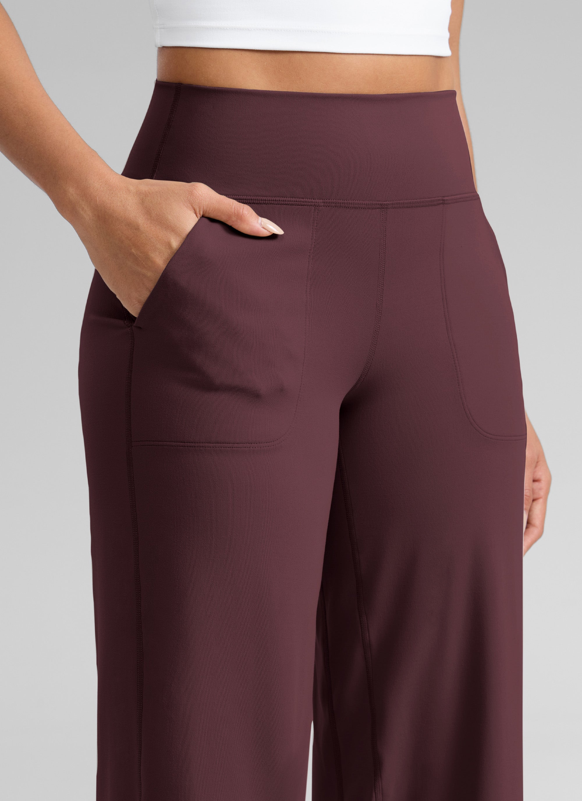 CRZ YOGA Dames Butterlift Broek met Wijde Pijpen, Hoge Taille en Zakken Rijpe Pruim