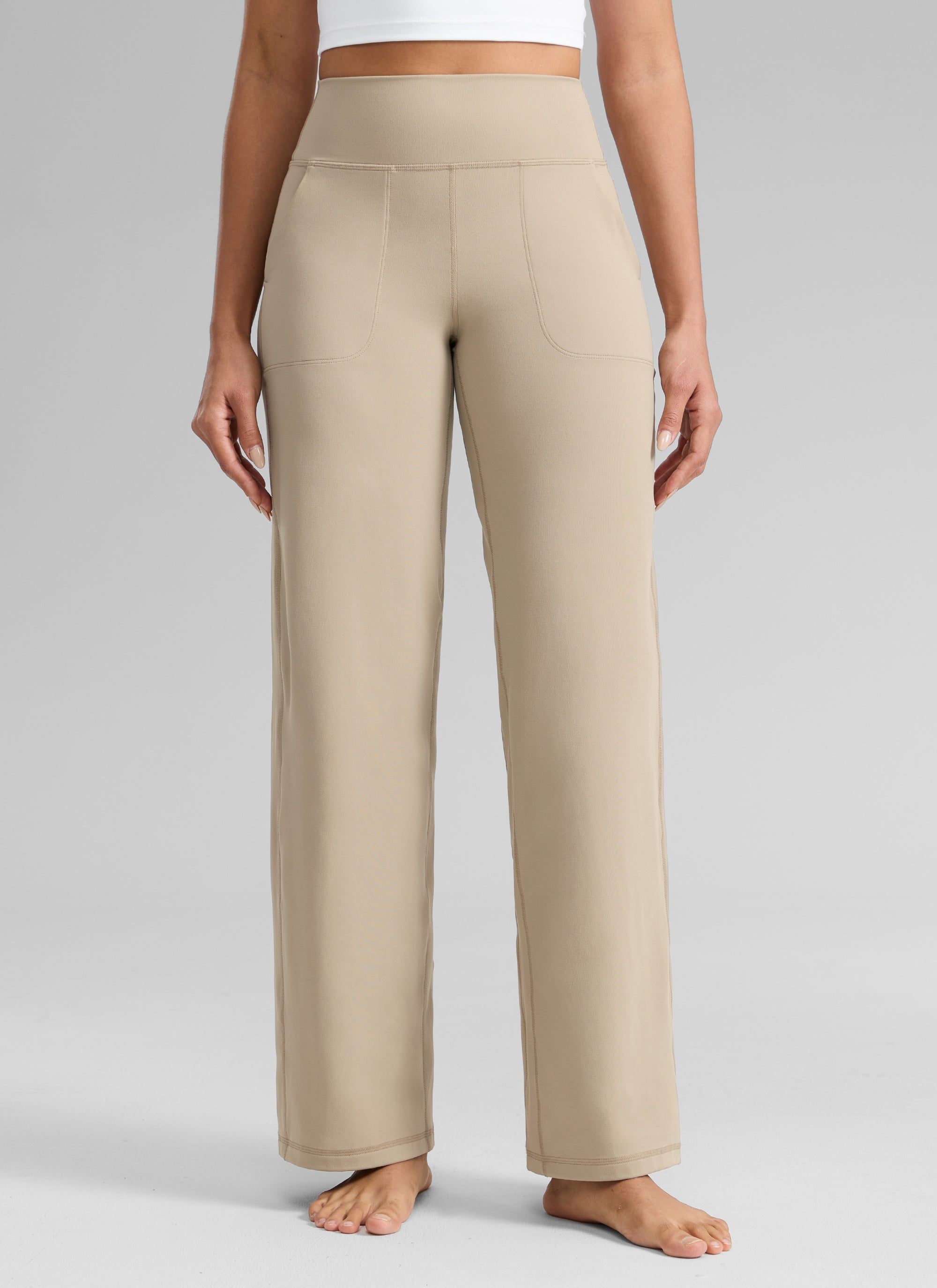 CRZ YOGA Dames Butterlift Broek met wijde pijpen en hoge taille met zakken Eiken