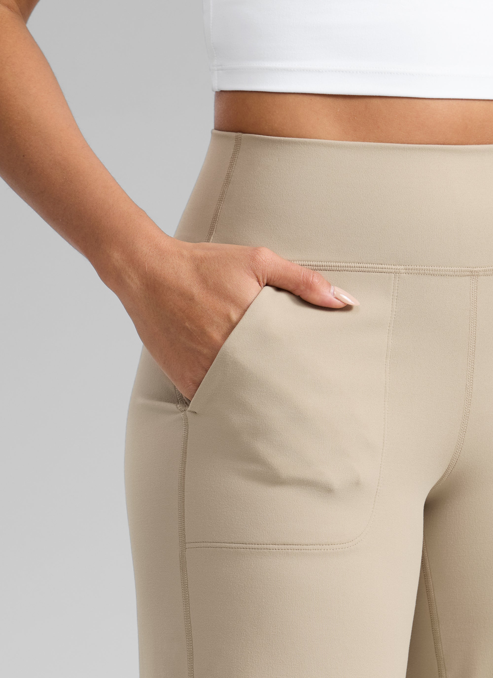 CRZ YOGA Dames Butterlift Broek met wijde pijpen en hoge taille met zakken Eiken