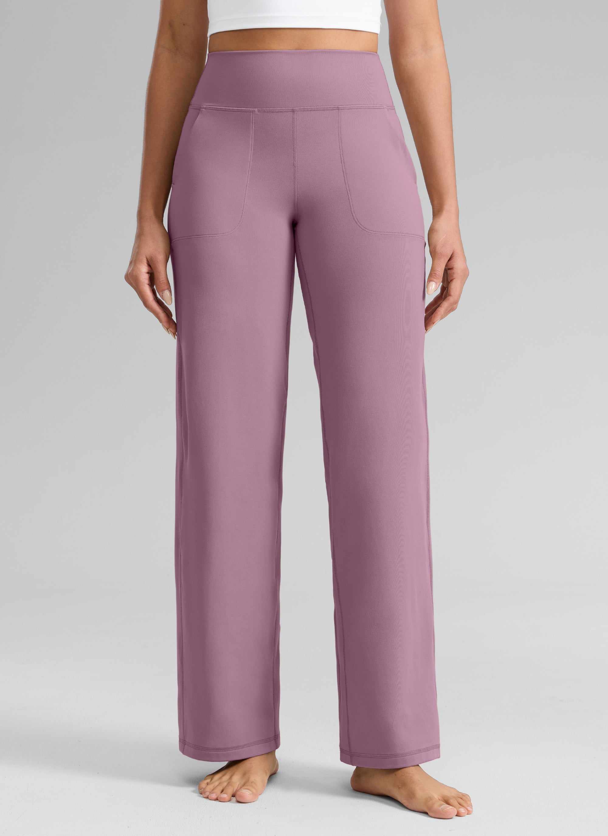 CRZ YOGA Dames Butterlift Broek met wijde pijpen en hoge taille met zakken Licht lavendel