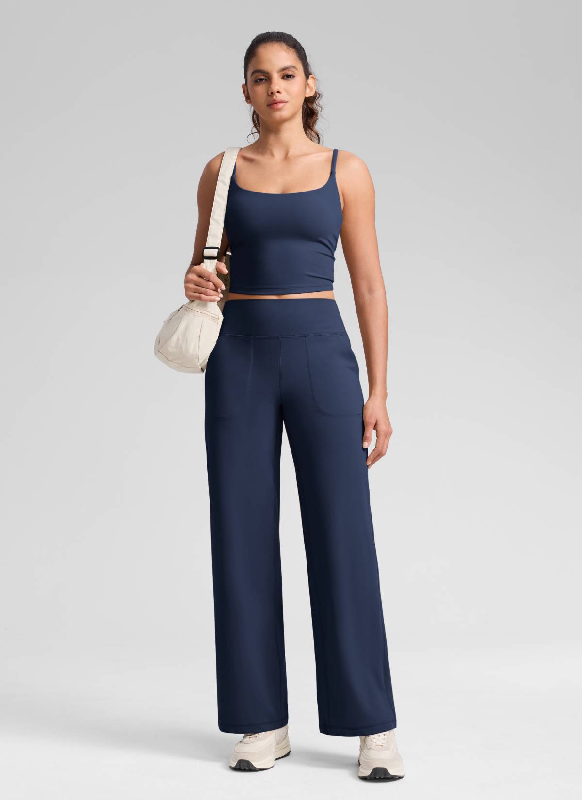 CRZ YOGA Dames Butterlift high-waist broek met wijde pijpen en zakken Club Blauw