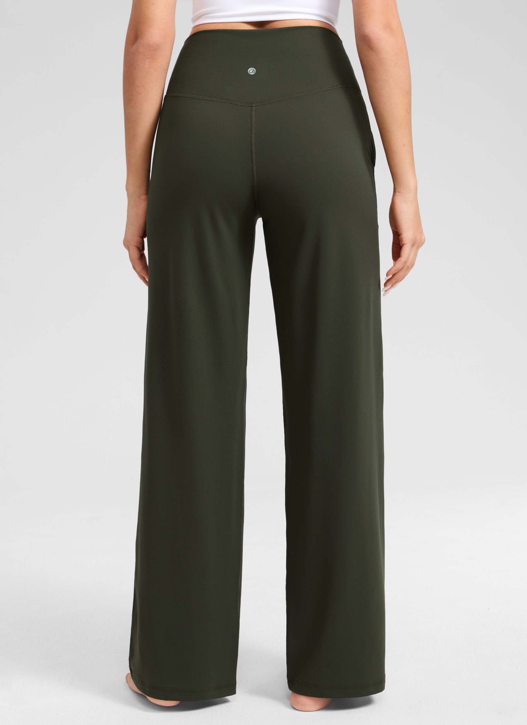 CRZ YOGA Dames Butterlift Broek met wijde pijpen en hoge taille met zakken Olijfgroen