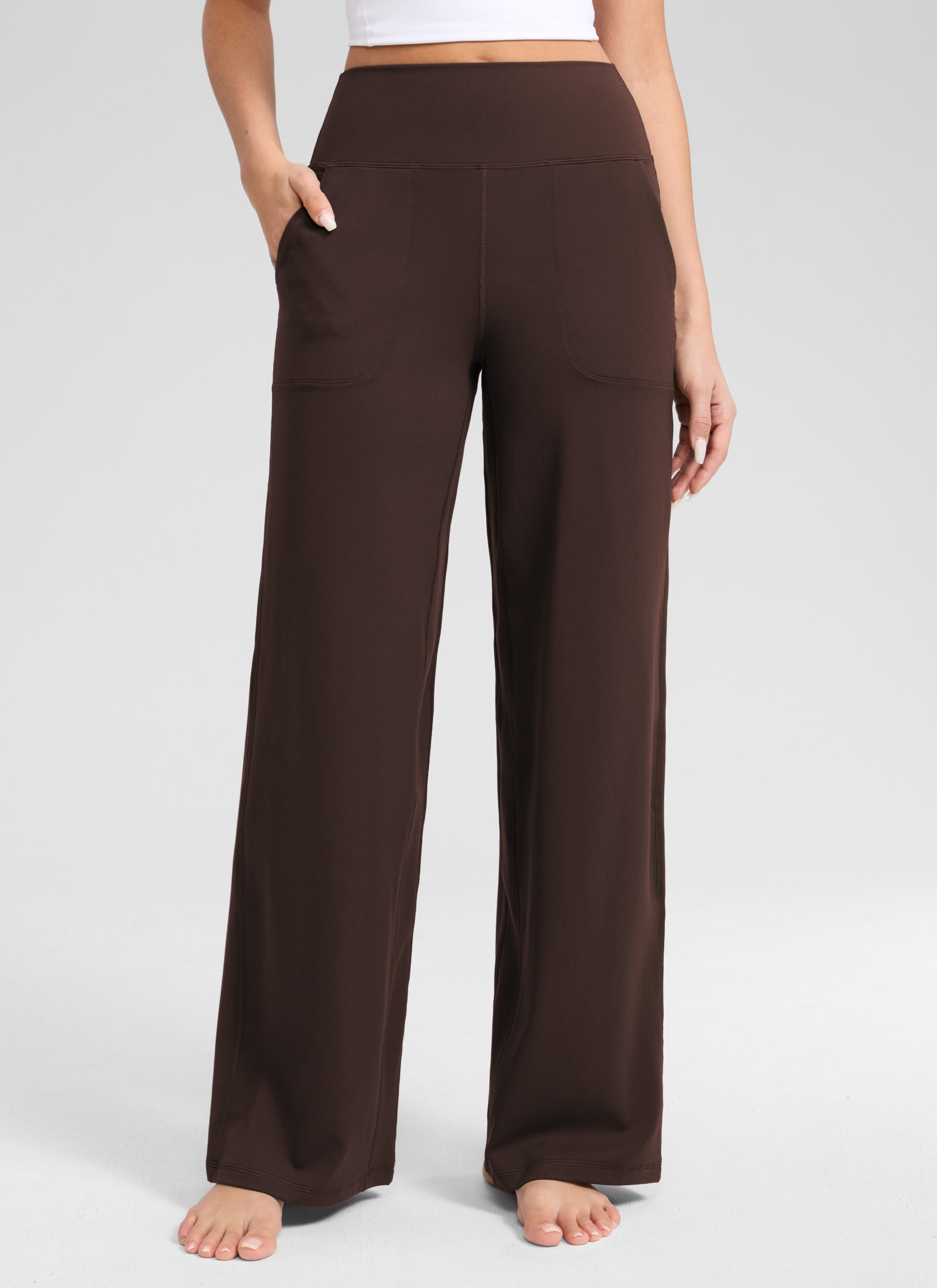 CRZ YOGA Dames Butterlift high-waist broek met wijde pijpen en zakken Hot Fudge Bruin