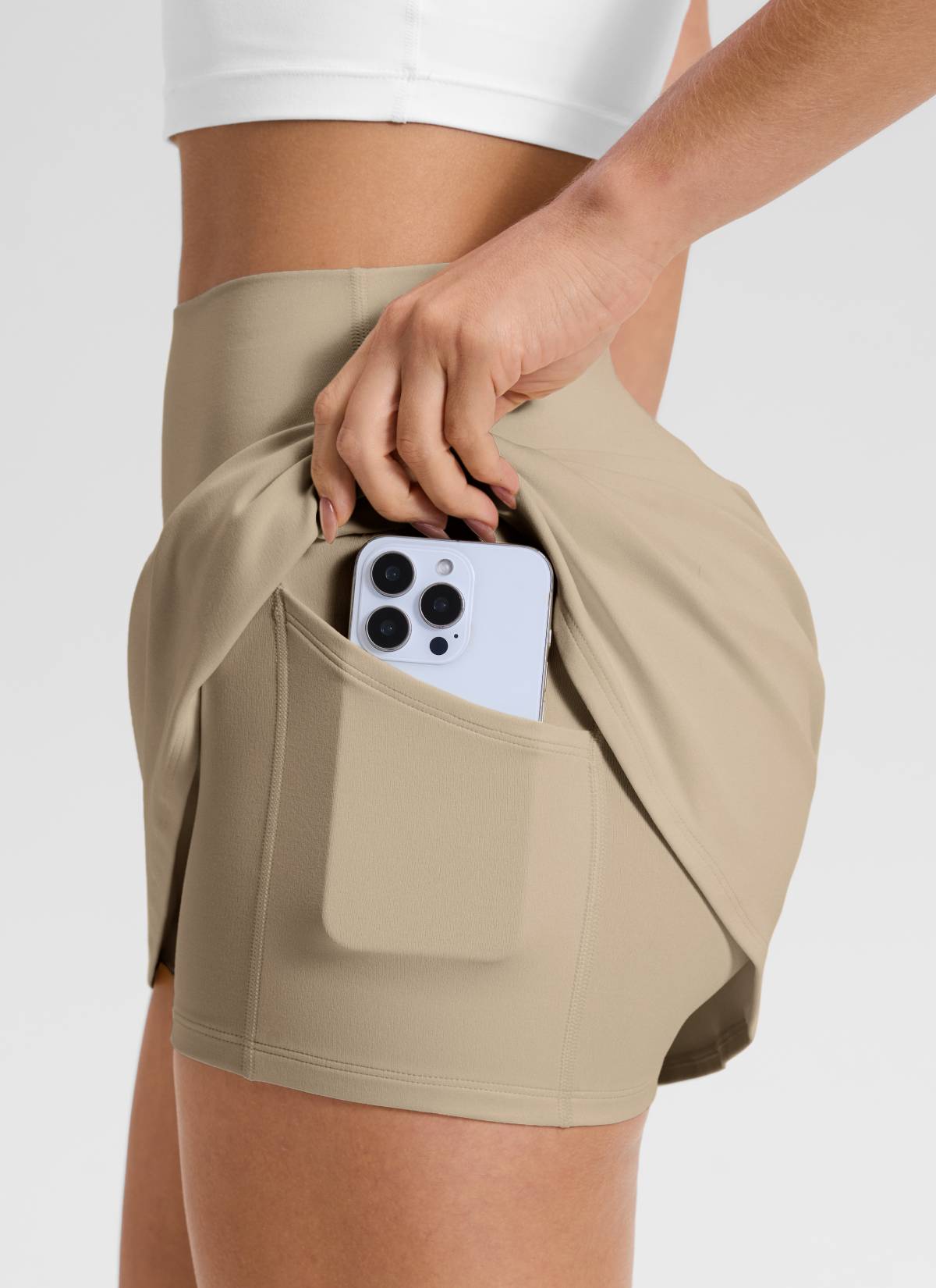 CRZ YOGA Damen-Tennisröcke „ Butterluxe “ mit hoher Leibhöhe, 14,5 Zoll, mit Tasche, Farbe: Eiche