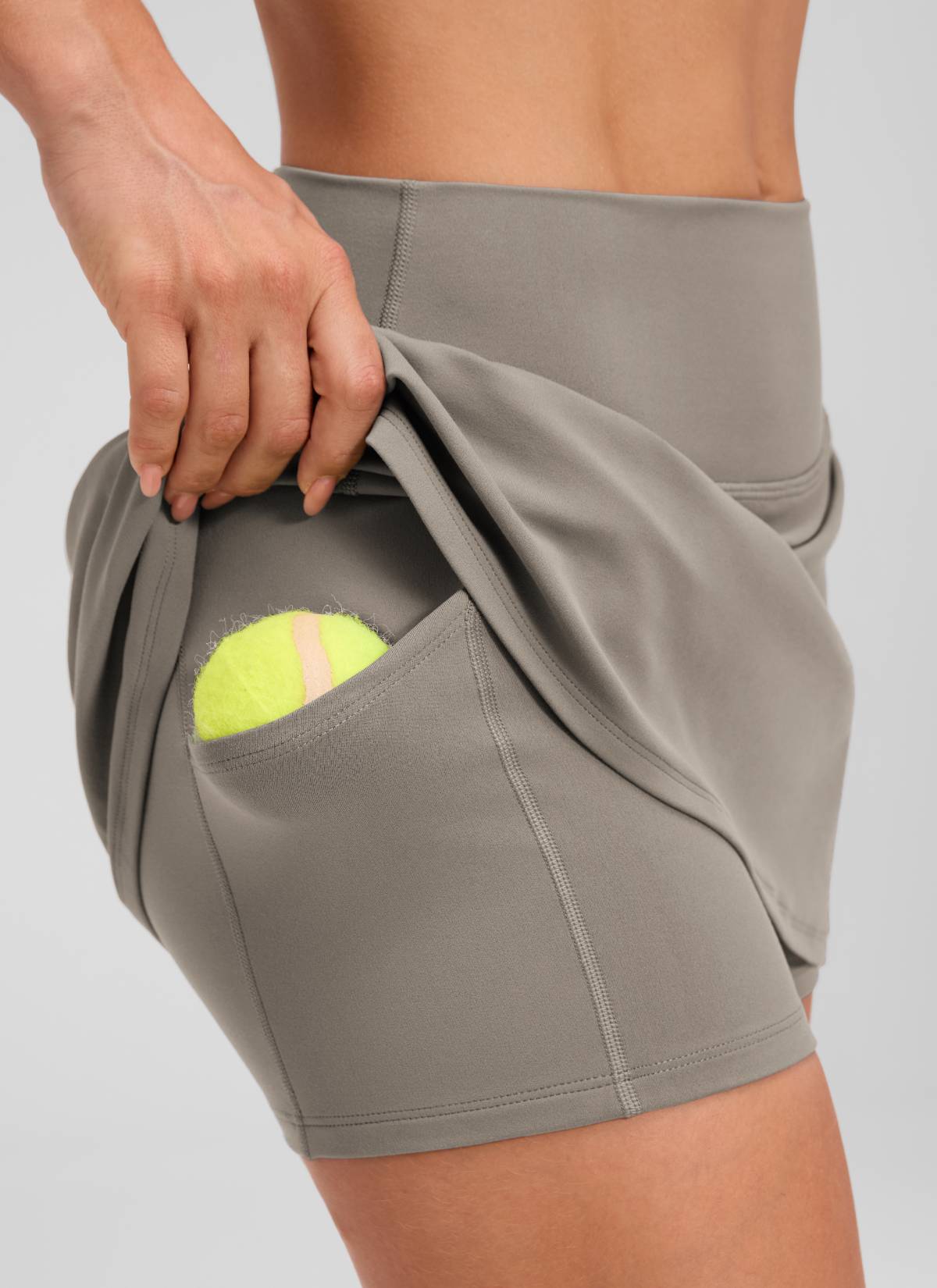 CRZ YOGA Damen- Butterluxe -Tennisröcke mit hohem Bund, 14,5 Zoll, mit Tasche, Warm Ash Grey
