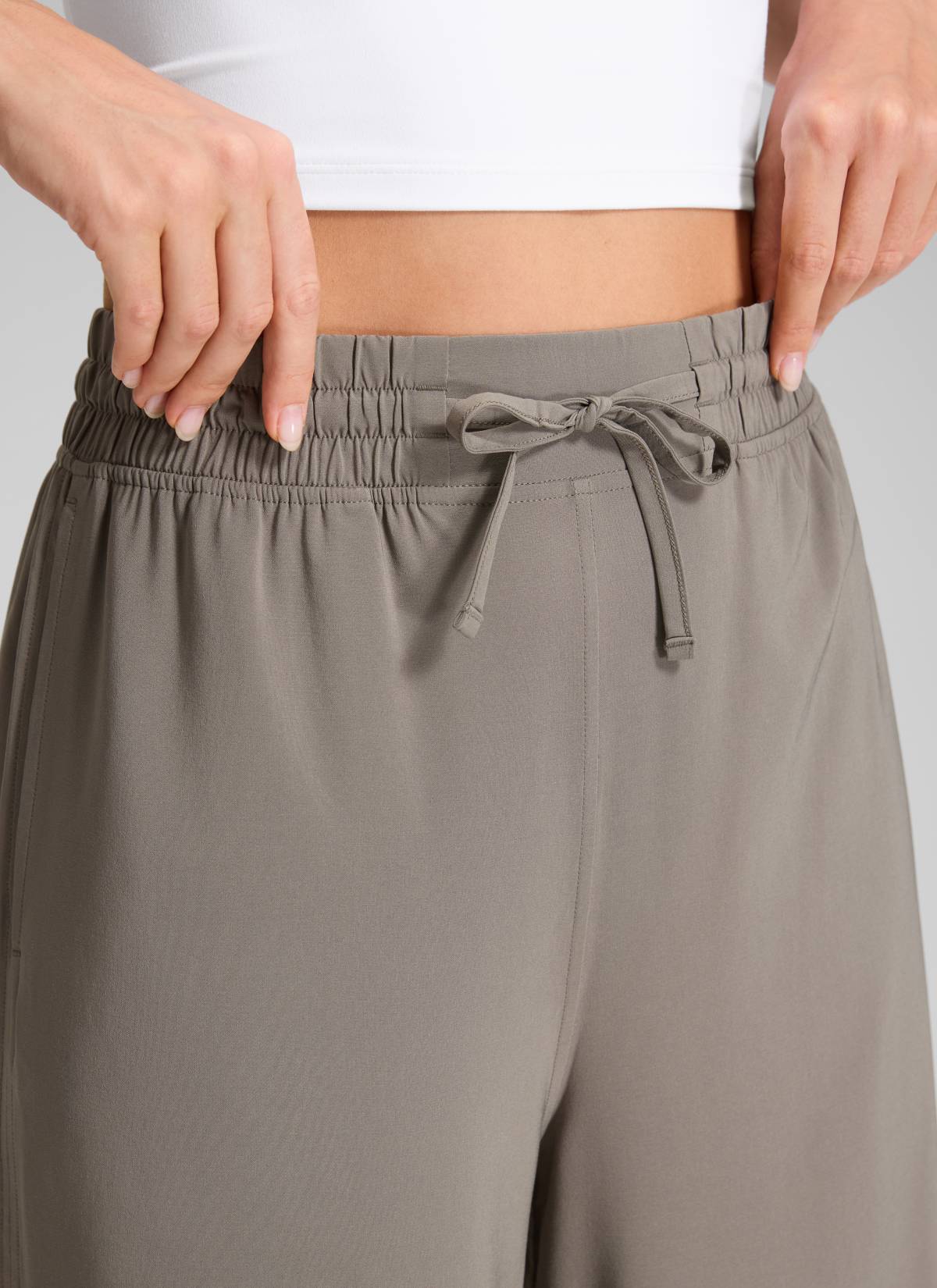CRZ YOGA Women's  Causal High Waisted Wide Leg Pockets Pants 25'' Nomad Grey @model_info:Anna