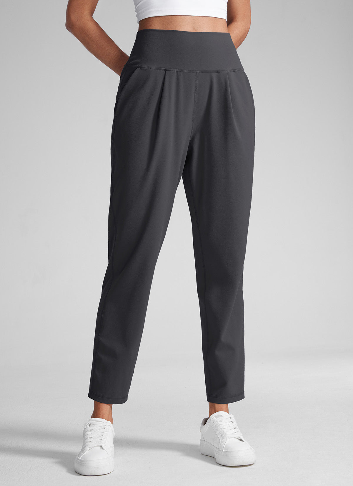 CRZ YOGA Butterlift Casual geplooide broek met hoge taille voor dames 69 cm Mysterieus Grijs