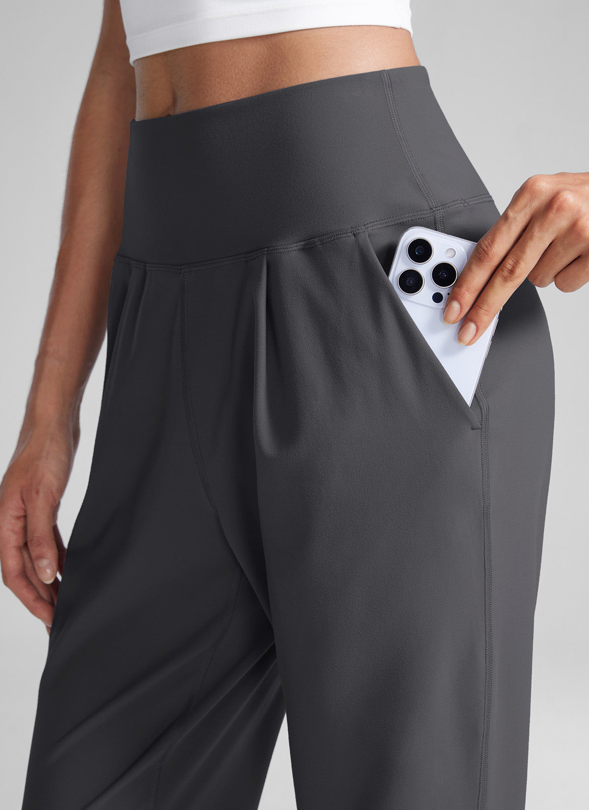 CRZ YOGA Butterlift Casual geplooide broek met hoge taille voor dames 69 cm Mysterieus Grijs