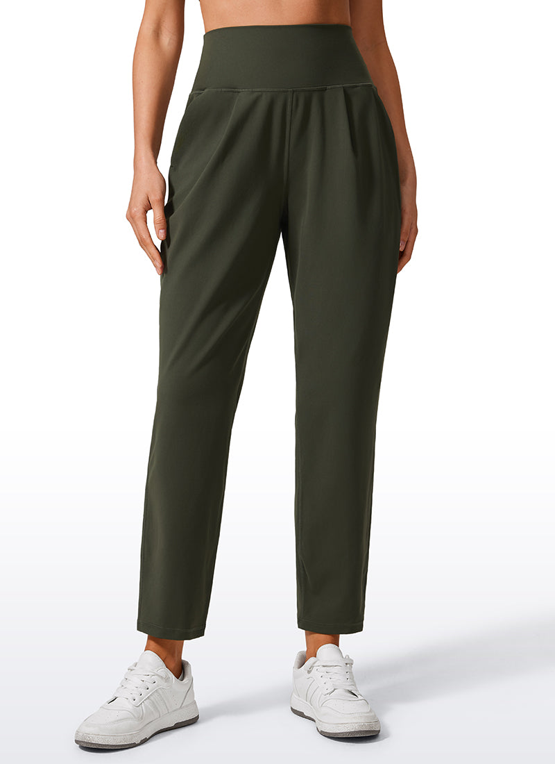 CRZ YOGA Butterlift Casual geplooide broek met hoge taille voor dames 69 cm Olijfgroen