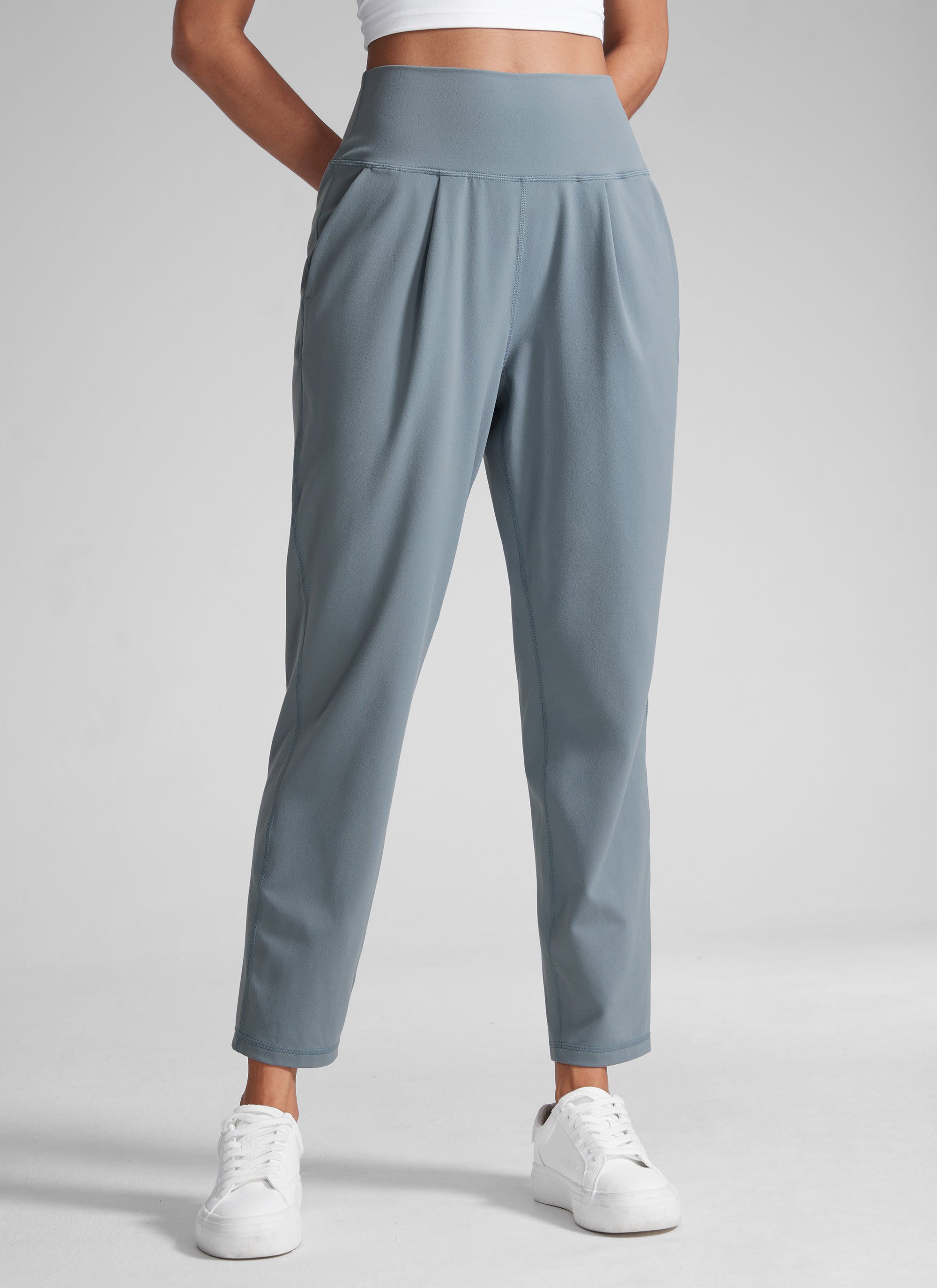 CRZ YOGA Butterlift Casual geplooide broek met hoge taille voor dames 69 cm Belgisch Blauw