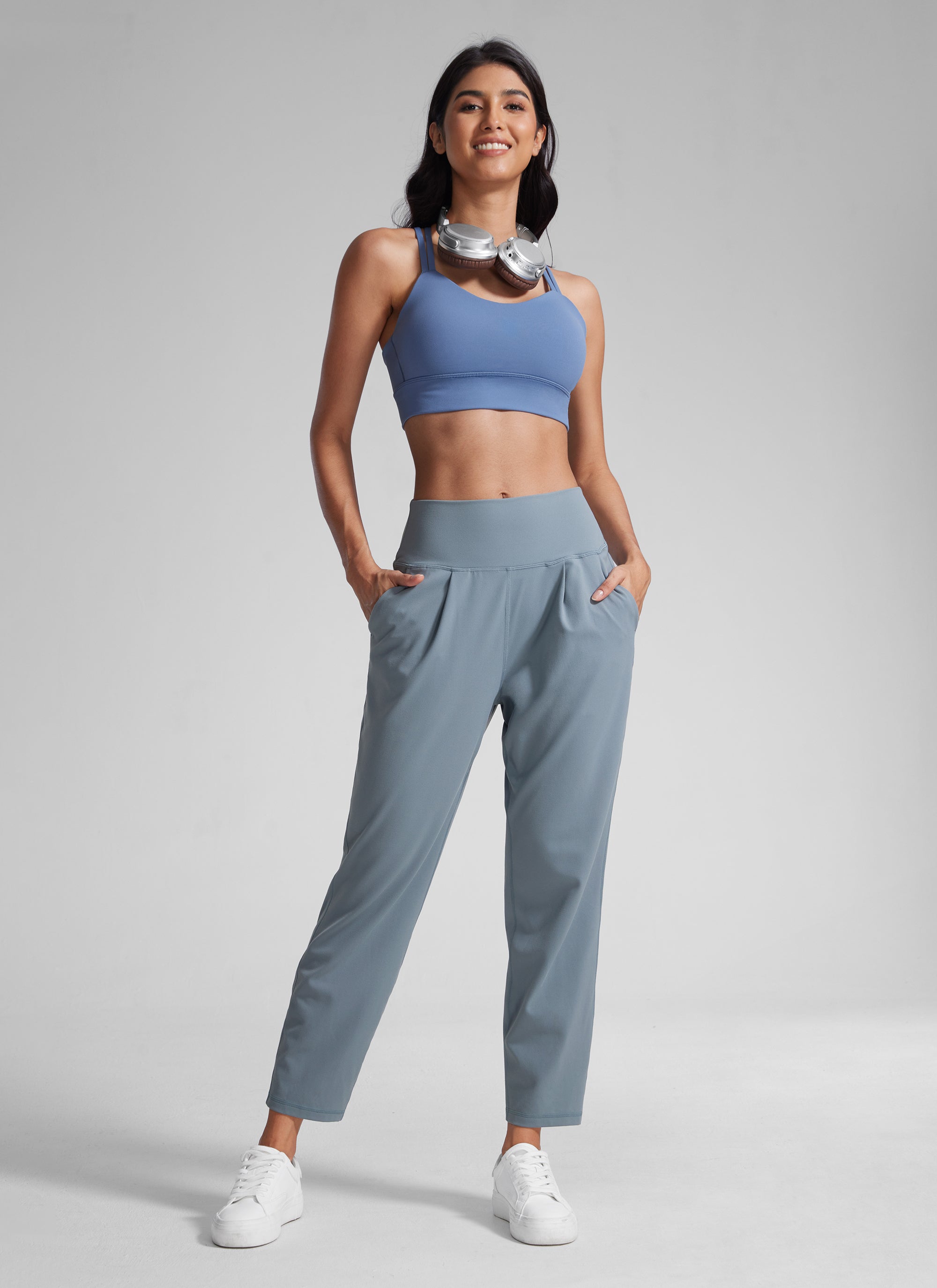 CRZ YOGA Butterlift Casual geplooide broek met hoge taille voor dames 69 cm Belgisch Blauw