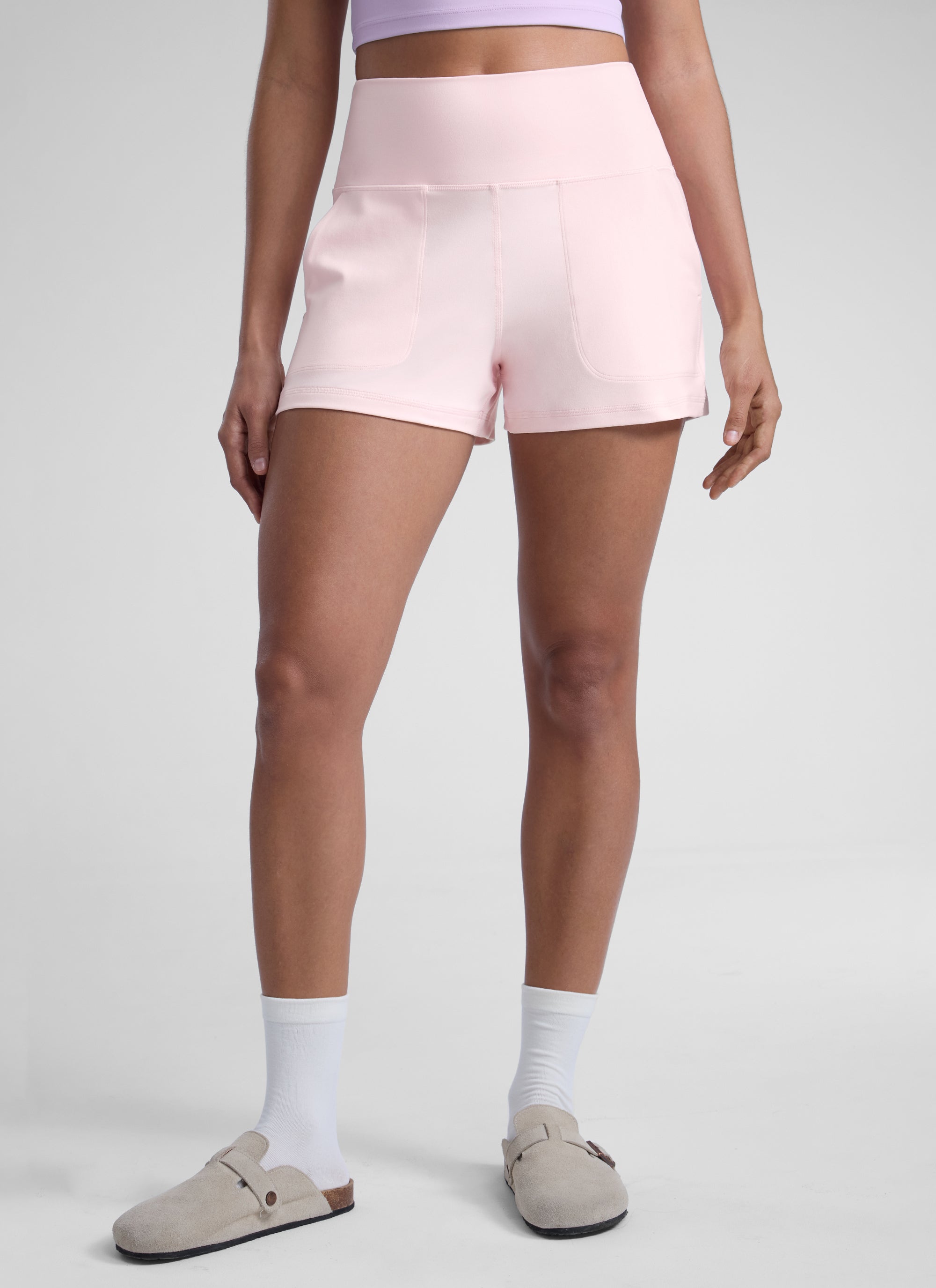 CRZ YOGA Dames Butterlift Shorts met Hoge Taille met Zakken, zonder Binnenbroekje Aardbeiroze