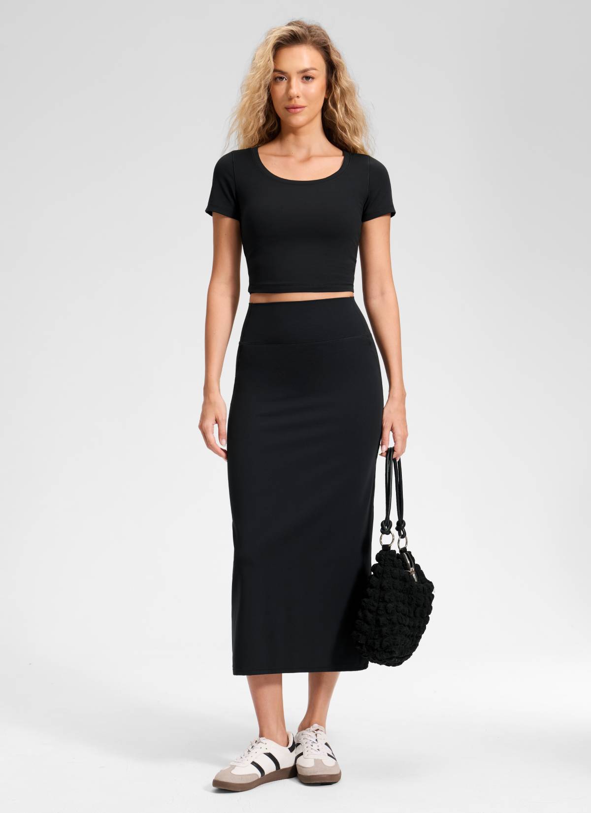 CRZ YOGA Dame Butterlift High Rise Slim Fit Maxi-blyantskjørt Svart @model_info:Anna