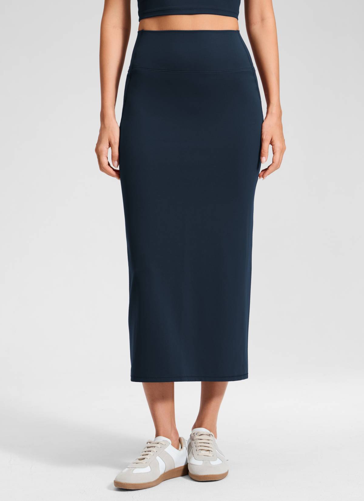 CRZ YOGA Dame Butterlift High Rise Slim Fit Maxi-blyantskjørt True Navy @model_info:Anna