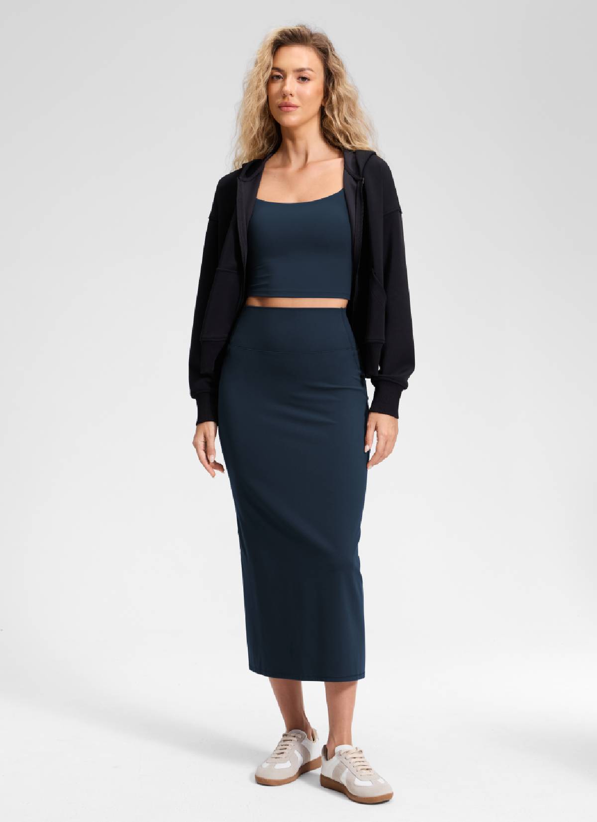 CRZ YOGA Dame Butterlift High Rise Slim Fit Maxi-blyantskjørt True Navy @model_info:Anna
