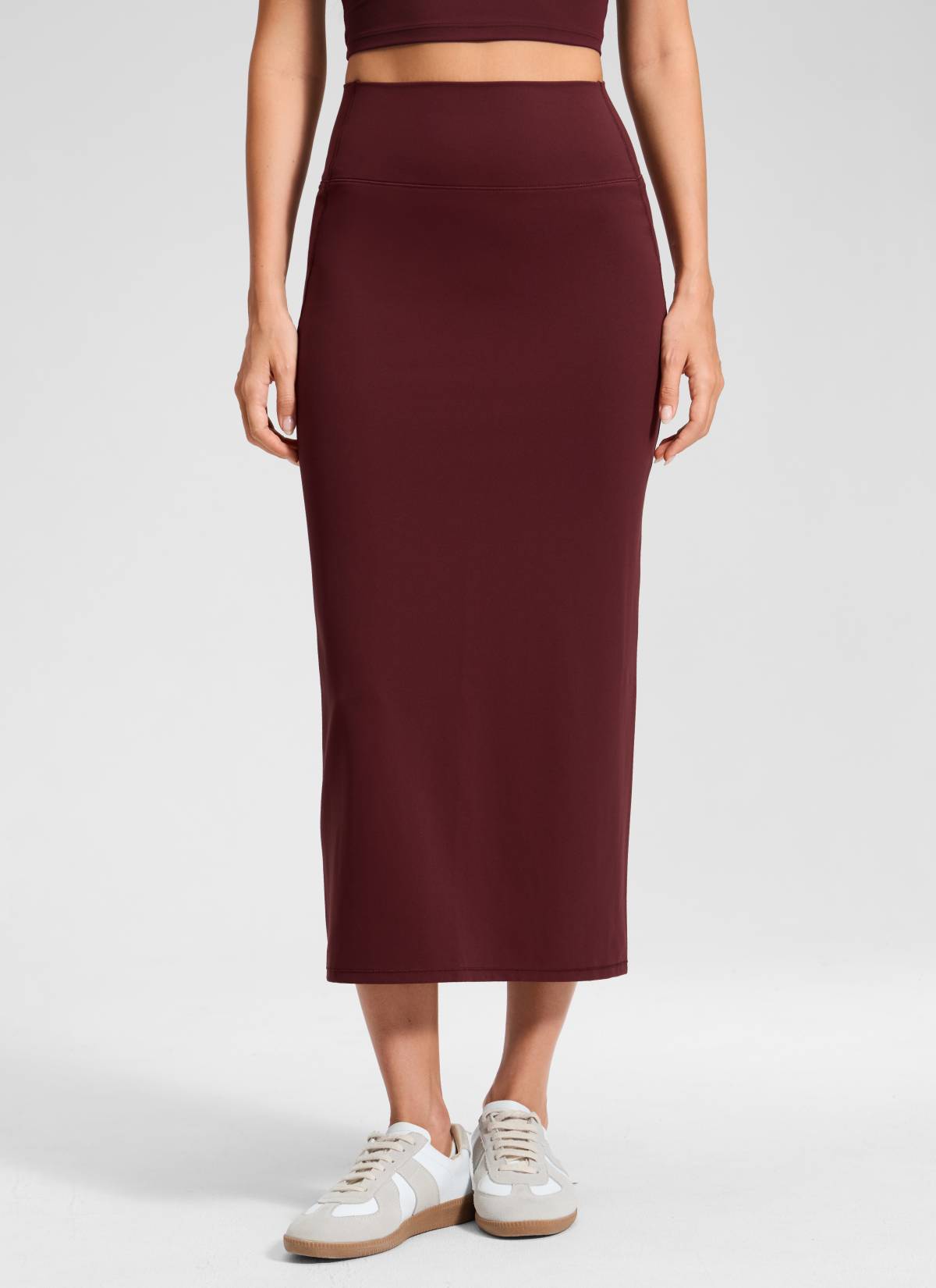 CRZ YOGA Dame Butterlift Høytlivs Slim Fit Maxi Blyantskjørt Rød Merlot @model_info:Anna