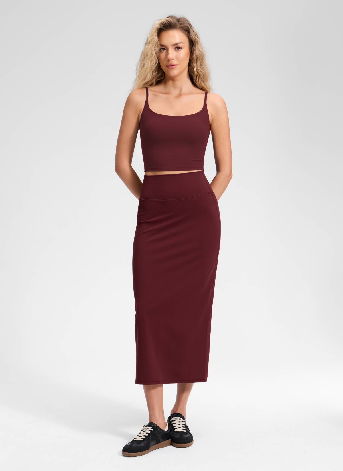 CRZ YOGA Dame Butterlift Høytlivs Slim Fit Maxi Blyantskjørt Rød Merlot @model_info:Anna
