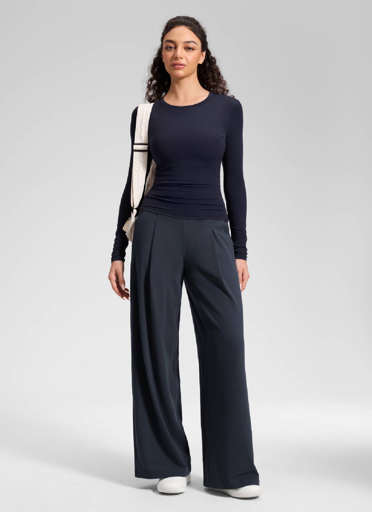 Pantalón informal de pernera ancha con bolsillos y talle alto Butterluxe para mujer CRZ YOGA de 76 cm