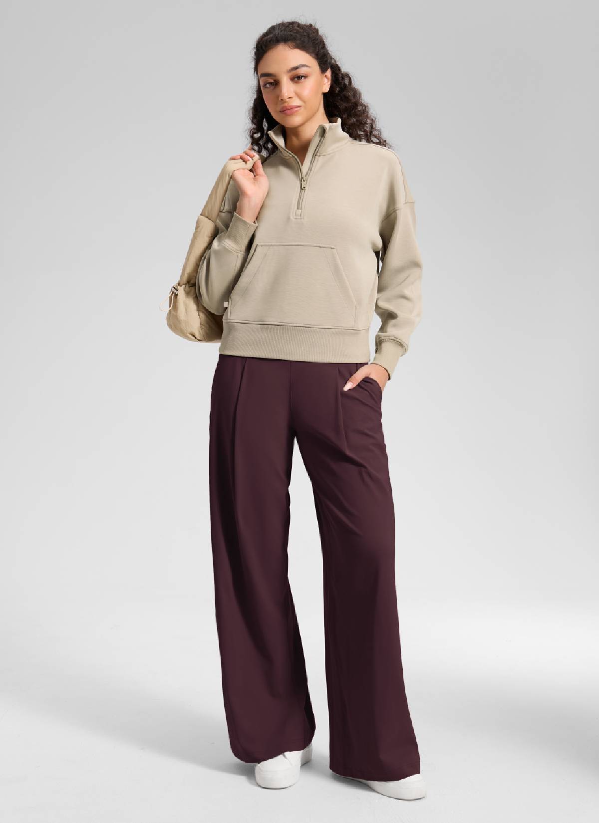 Pantalón informal de pernera ancha con bolsillos y talle alto Butterluxe para mujer CRZ YOGA de 76 cm