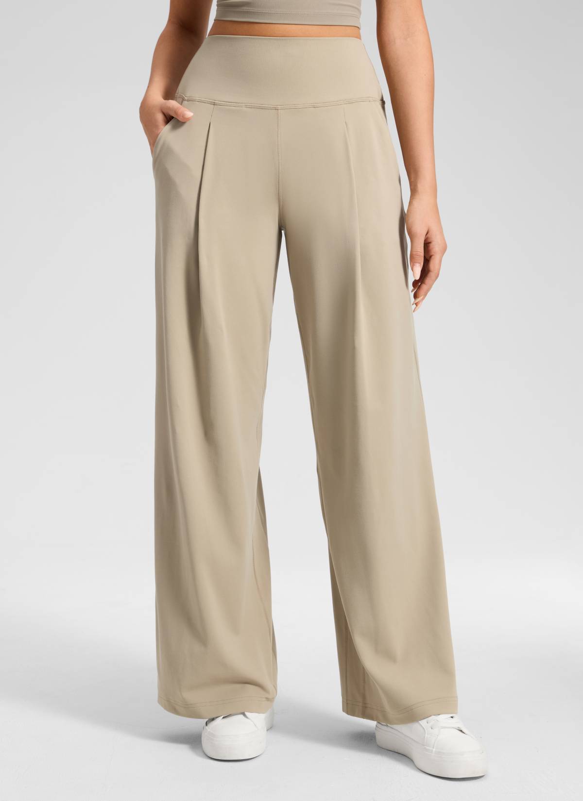 Pantalón informal de pernera ancha con bolsillos y talle alto Butterluxe para mujer CRZ YOGA de 76 cm