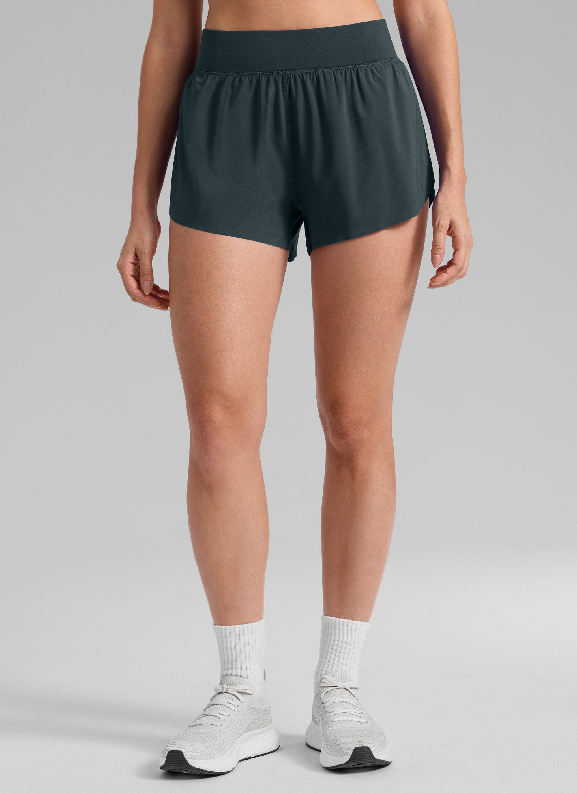 CRZ YOGA Women's Running High Rise Mesh Lined Shorts 3'' Workout Short Melanite