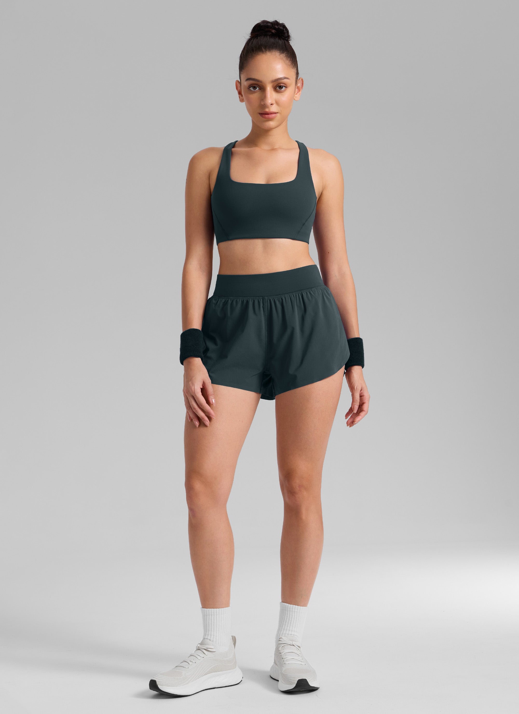 CRZ YOGA Women's Running High Rise Mesh Lined Shorts 3'' Workout Short Melanite