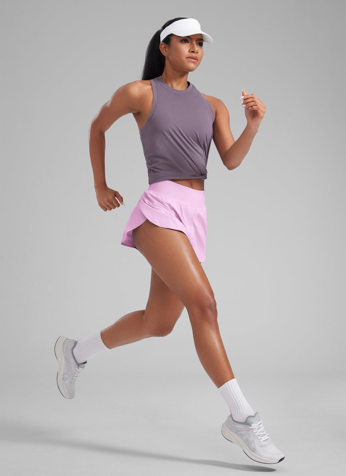 CRZ YOGA Women's Running High Rise Mesh Lined Shorts 3'' Workout Short Vita Pink @model_info:Amanda