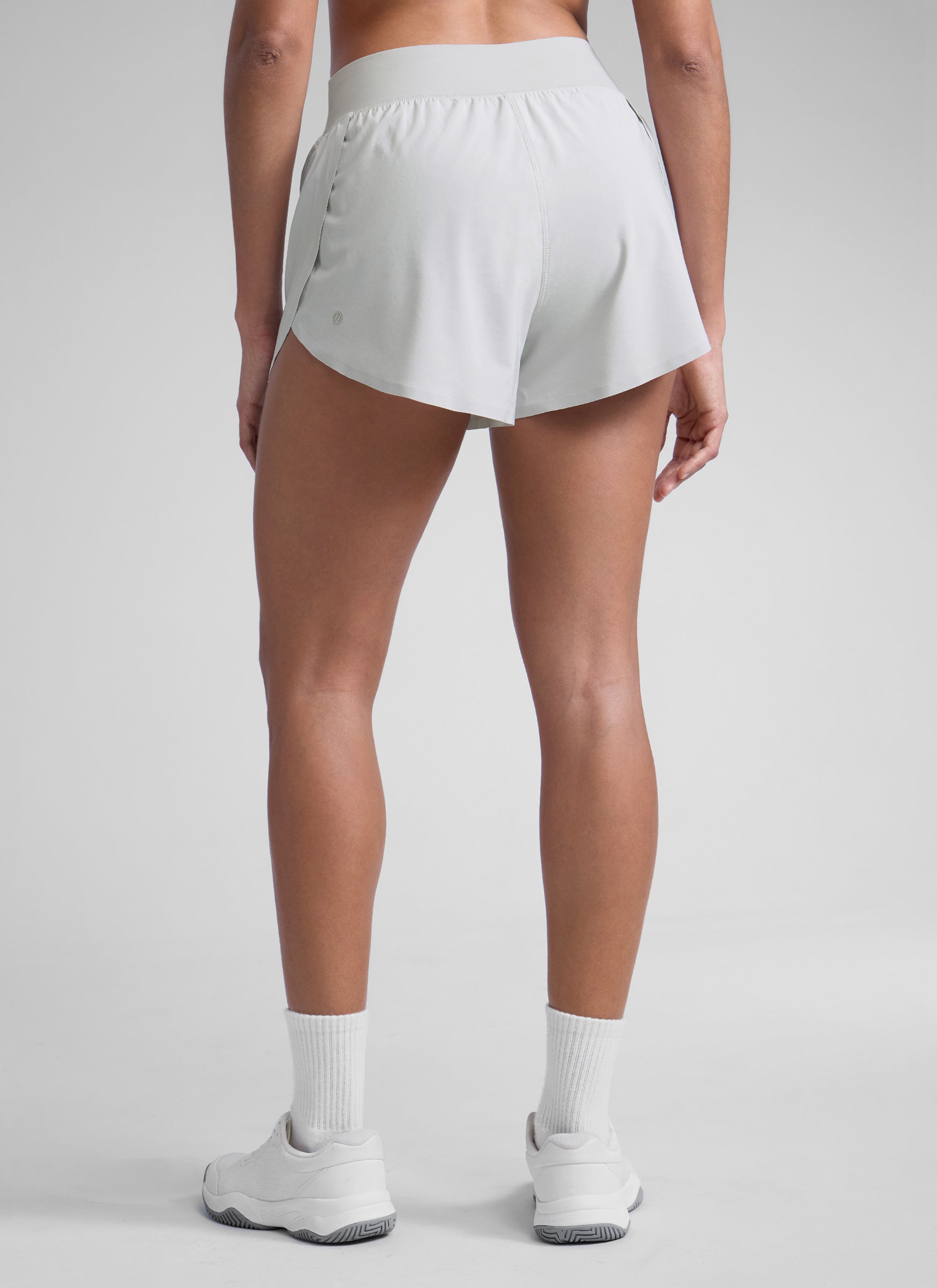 CRZ YOGA Women's Running High Rise Mesh Lined Shorts 3'' Workout Short Platinum Grey