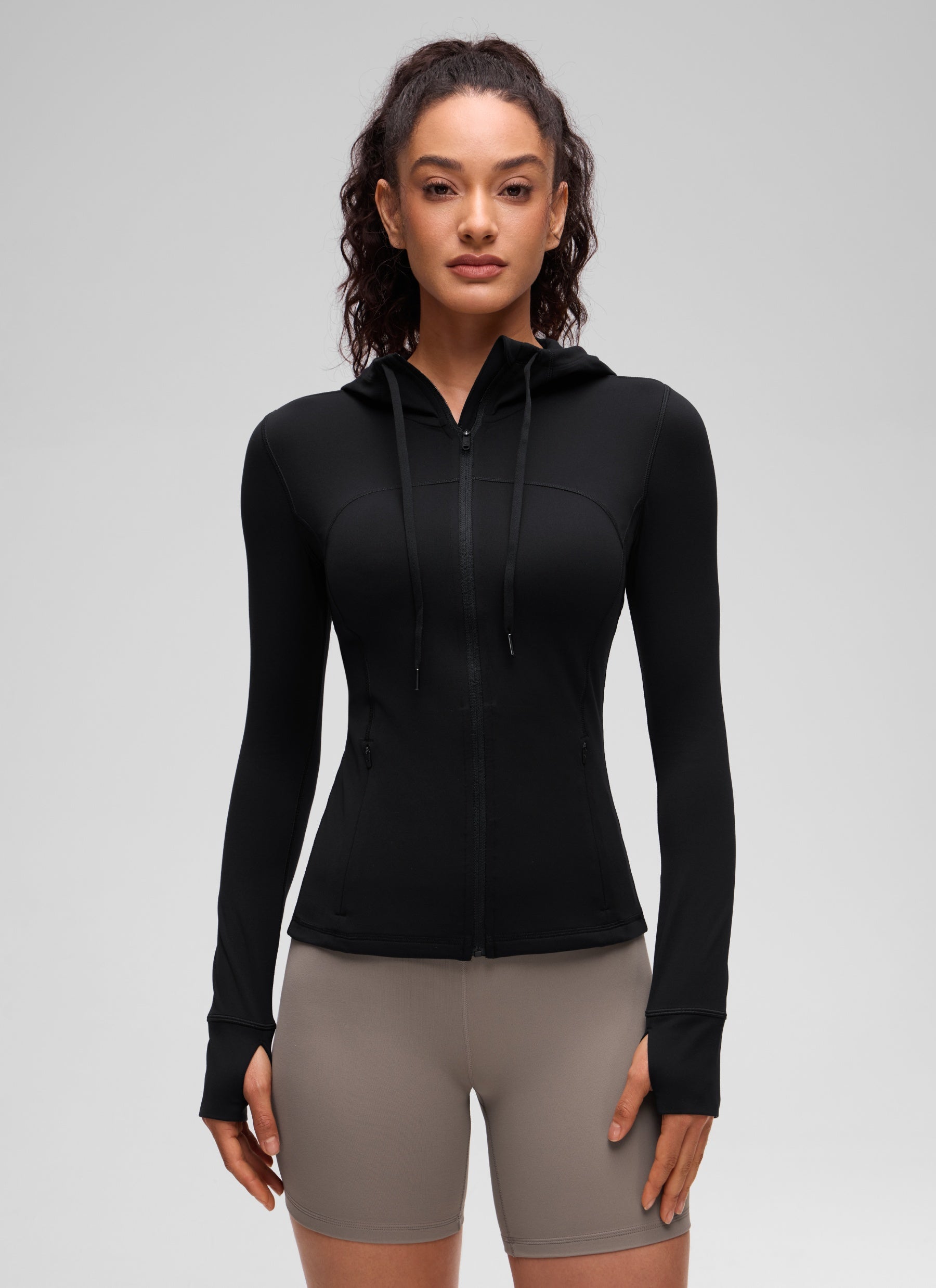CRZ YOGA Vêtement d'extérieur zippé à poches coupe slim Butterluxe pour femme Noir