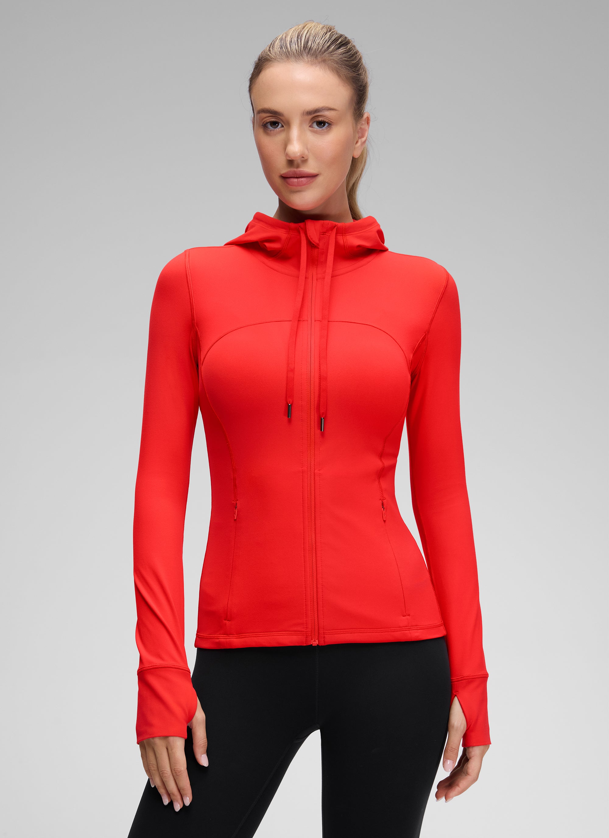 CRZ YOGA Sweat à Capuche Zippé Coupe Slim avec Poches Butterluxe Femme Dark Red