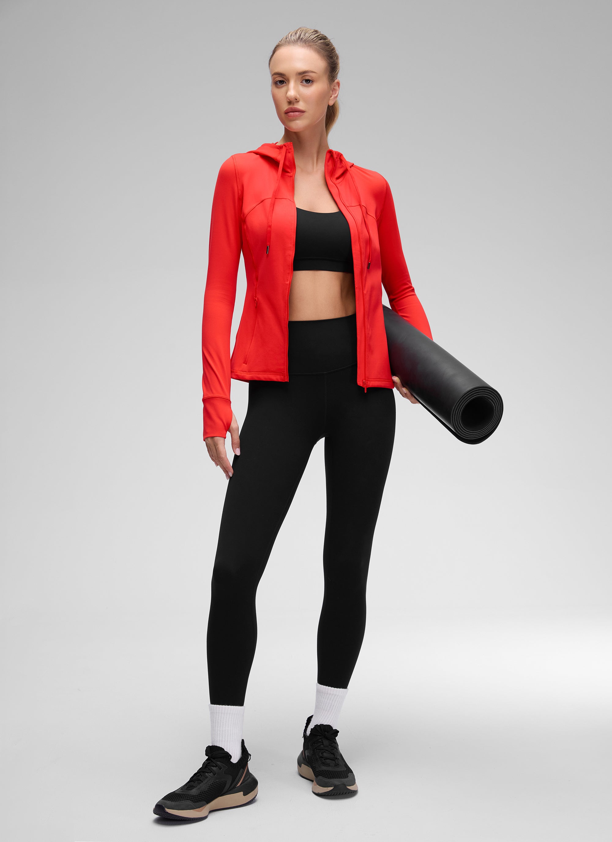CRZ YOGA Sweat à Capuche Zippé Coupe Slim avec Poches Butterluxe Femme Dark Red
