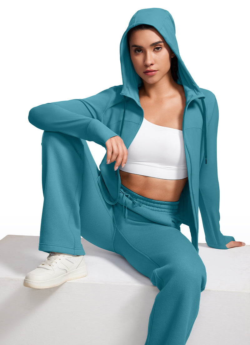 CRZ YOGA Sweat à capuche zippé coupe slim avec poches Butterluxe Femme Vert Boréal