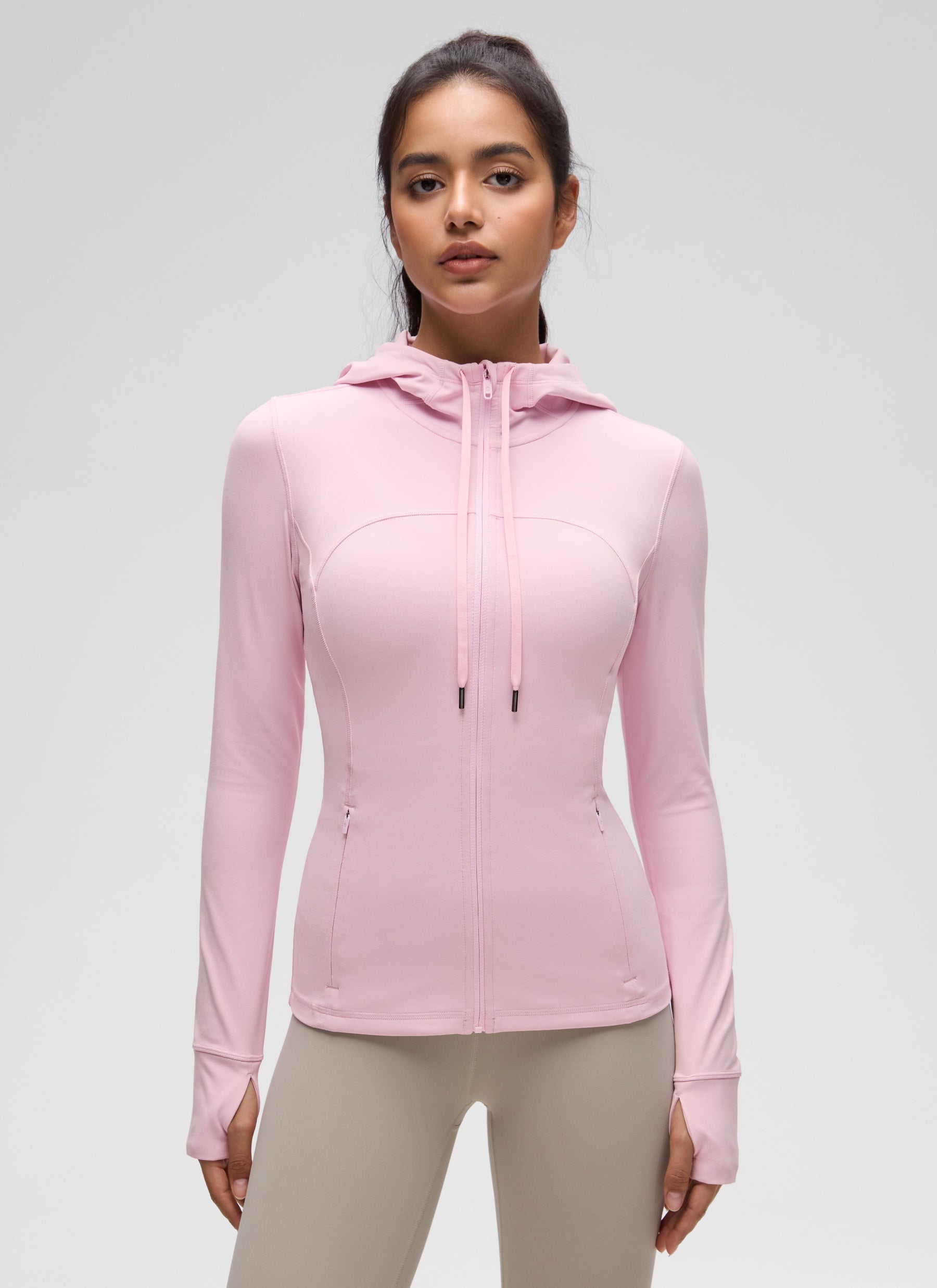 CRZ YOGA Damen- Butterluxe , Slim Fit, mit Taschen, Oberbekleidung, Kapuzenpullover mit durchgehendem Reißverschluss, Pink Peony