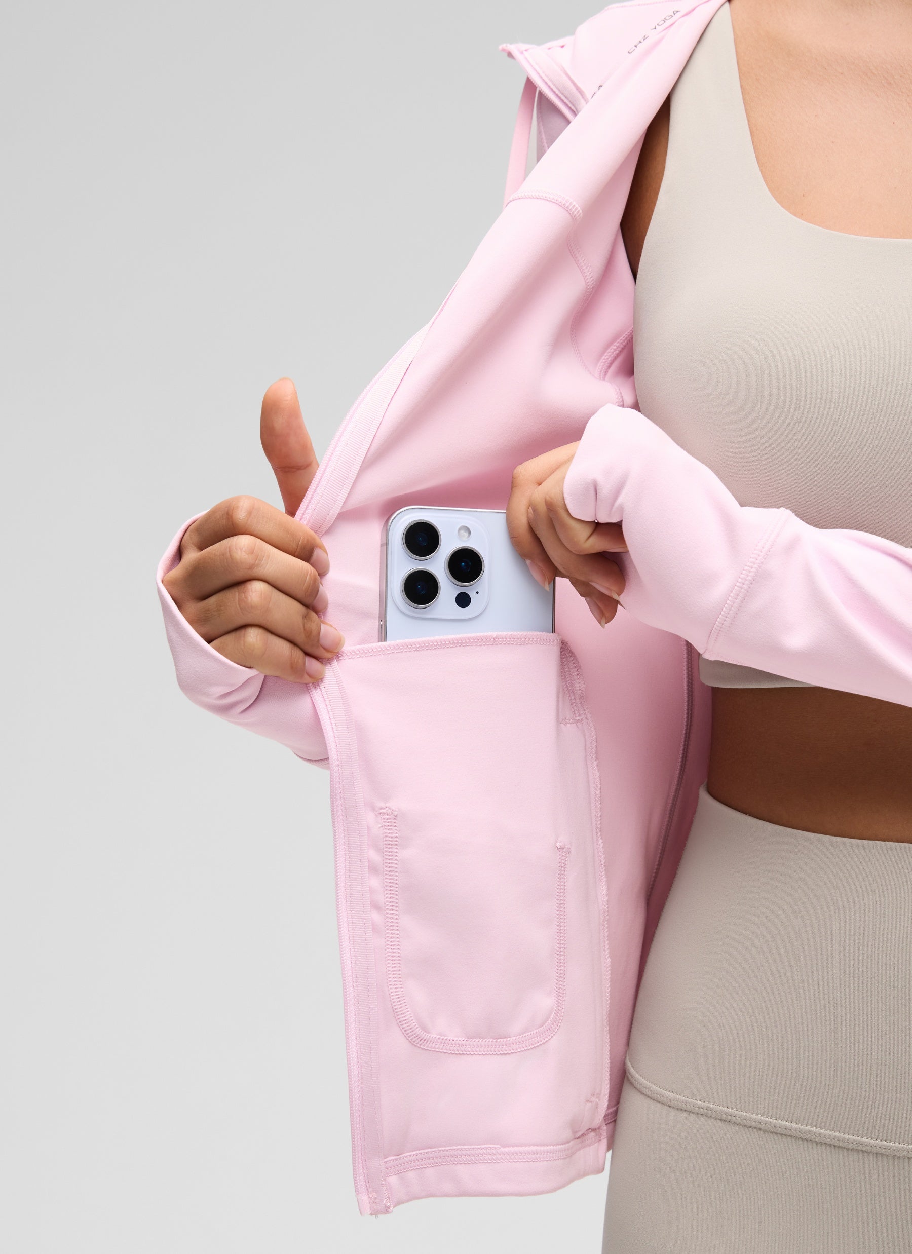 CRZ YOGA Sweat-à-capuche zippé femme Butterluxe Slim Fit avec poches Rose Pivoine