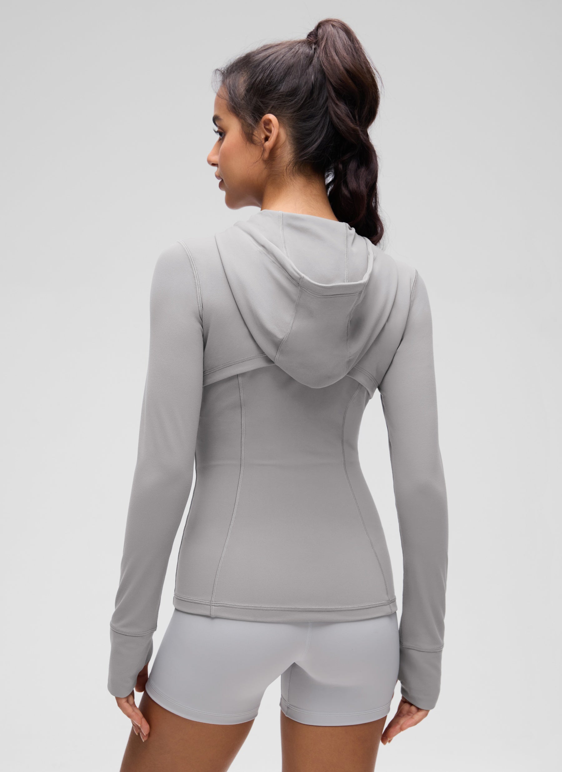 CRZ YOGA Sweat-à-capuche zippé femme Butterluxe Slim Fit avec poches Gris Mouette