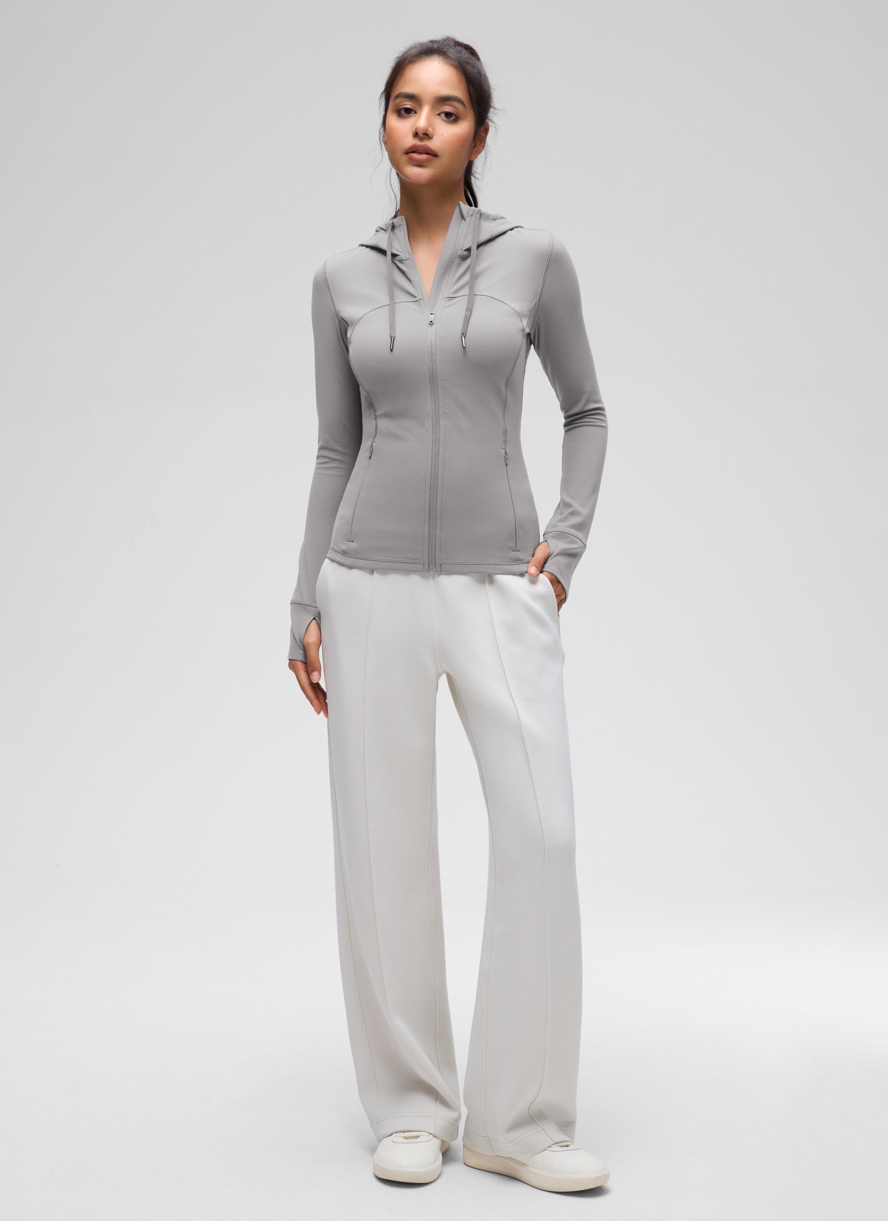 CRZ YOGA Damen- Butterluxe -Hoodie in Slim-Fit-Passform mit Taschen und durchgehendem Reißverschluss, Farbe: Gull Gray