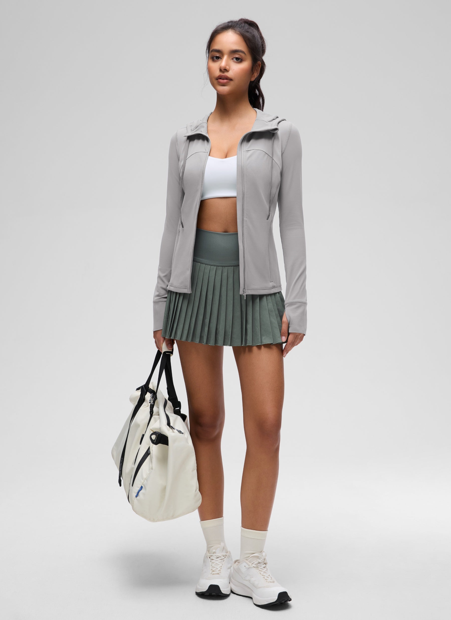 CRZ YOGA Sweat-à-capuche zippé femme Butterluxe Slim Fit avec poches Gris Mouette