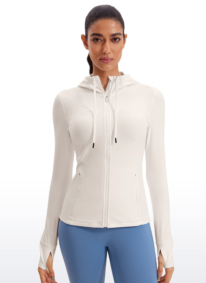 CRZ YOGA Sweat à Capuche Zippé Coupe Slim avec Poches Butterluxe Femme White Apricot
