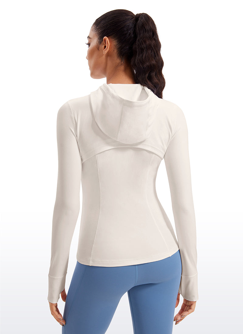 CRZ YOGA Sweat à Capuche Zippé Coupe Slim avec Poches Butterluxe Femme White Apricot
