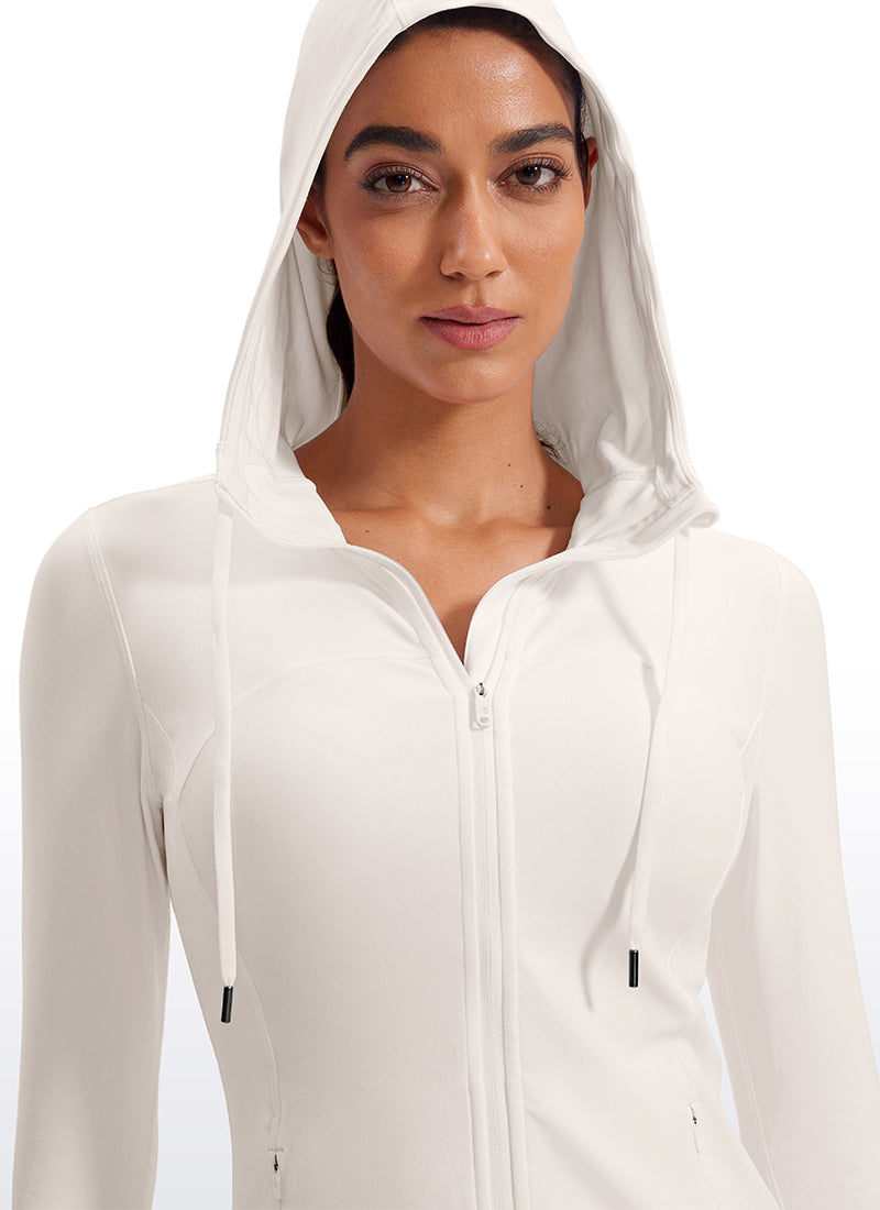 CRZ YOGA Sweat à Capuche Zippé Coupe Slim avec Poches Butterluxe Femme White Apricot