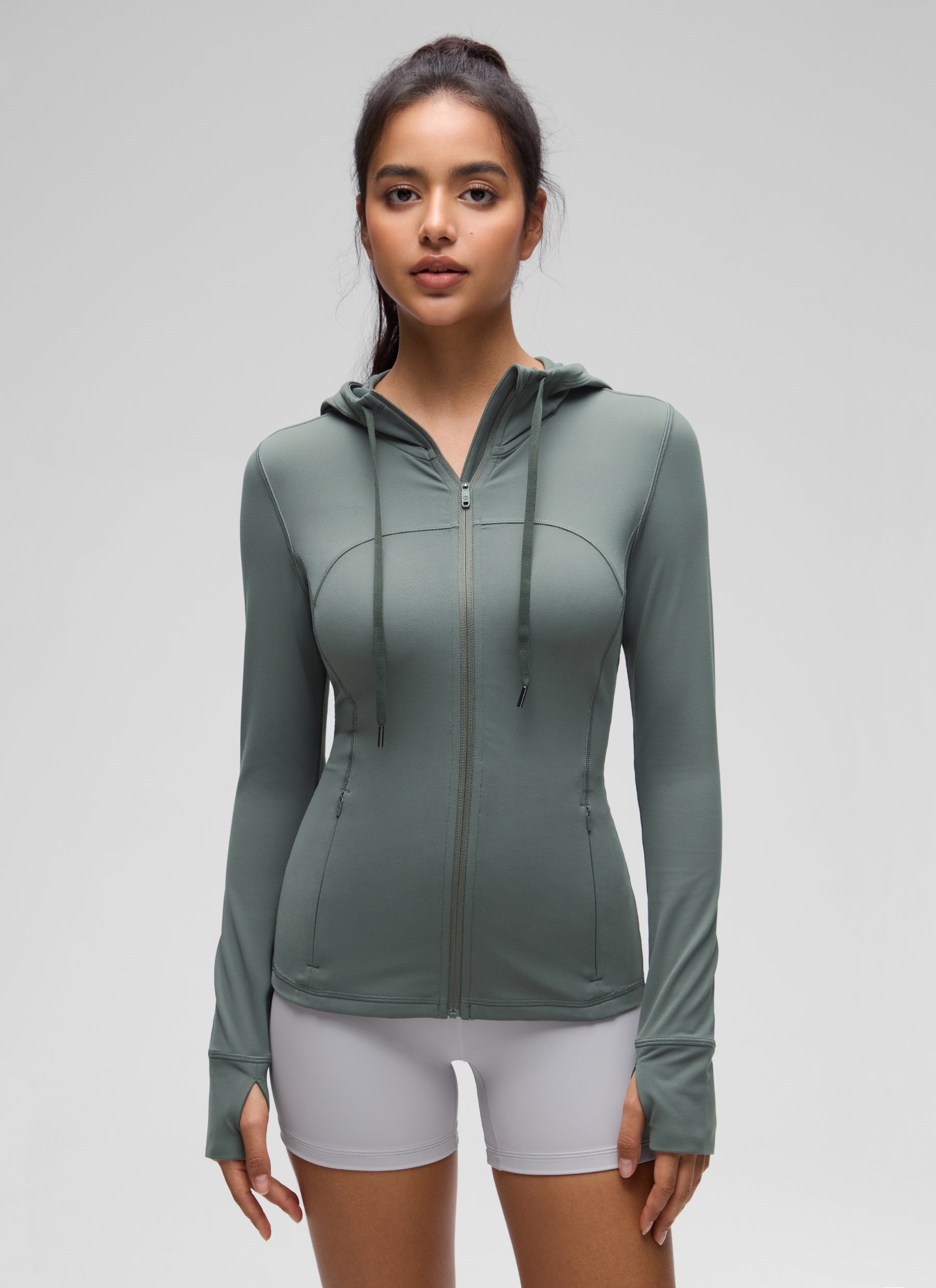 CRZ YOGA Sweat-à-capuche zippé femme Butterluxe Slim Fit avec poches Gris Sauge