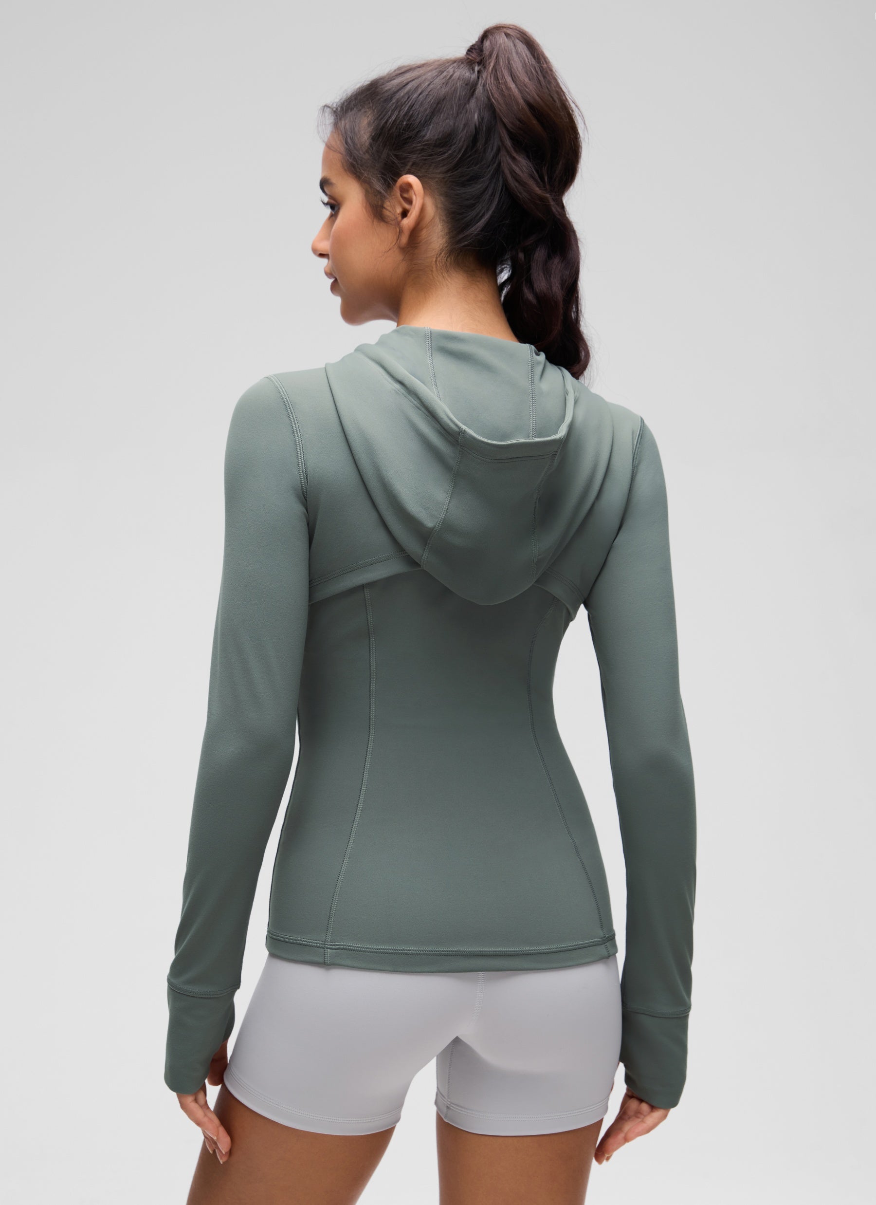 CRZ YOGA Sweat-à-capuche zippé femme Butterluxe Slim Fit avec poches Gris Sauge