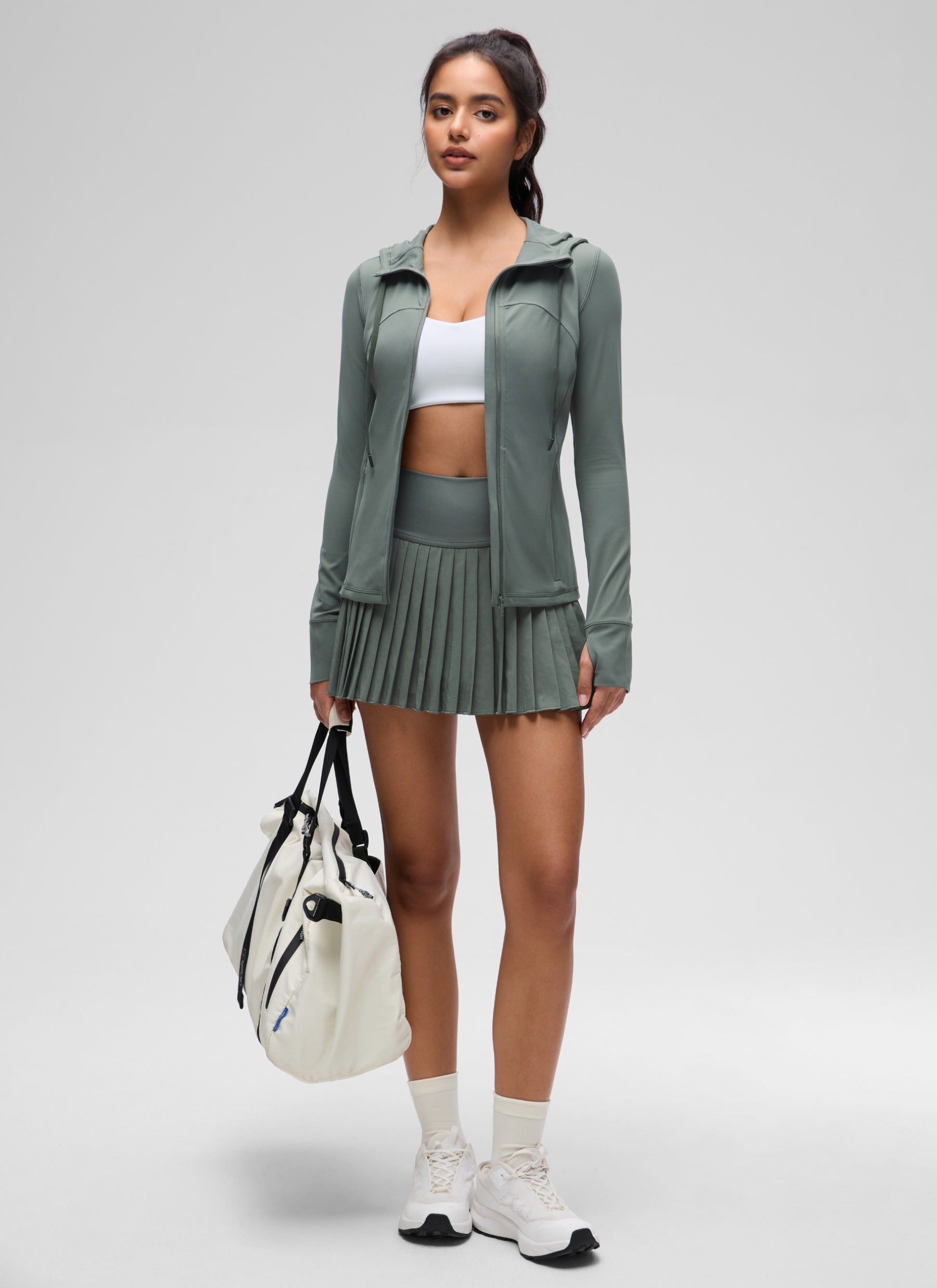 CRZ YOGA Sweat-à-capuche zippé femme Butterluxe Slim Fit avec poches Gris Sauge