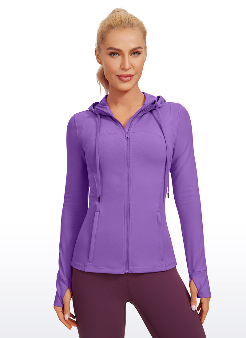 CRZ YOGA - Veste à capuche zippée Butterluxe slim avec poches pour femme, lilas royal