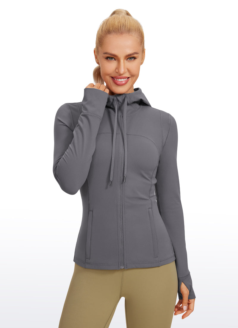 CRZ YOGA Sweat à Capuche Zippé Coupe Slim avec Poches Butterluxe Femme Dark Carbon