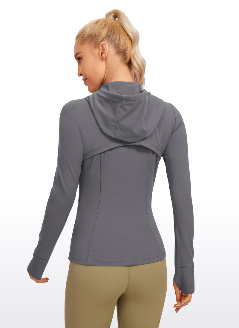 CRZ YOGA Sweat à Capuche Zippé Coupe Slim avec Poches Butterluxe Femme Dark Carbon