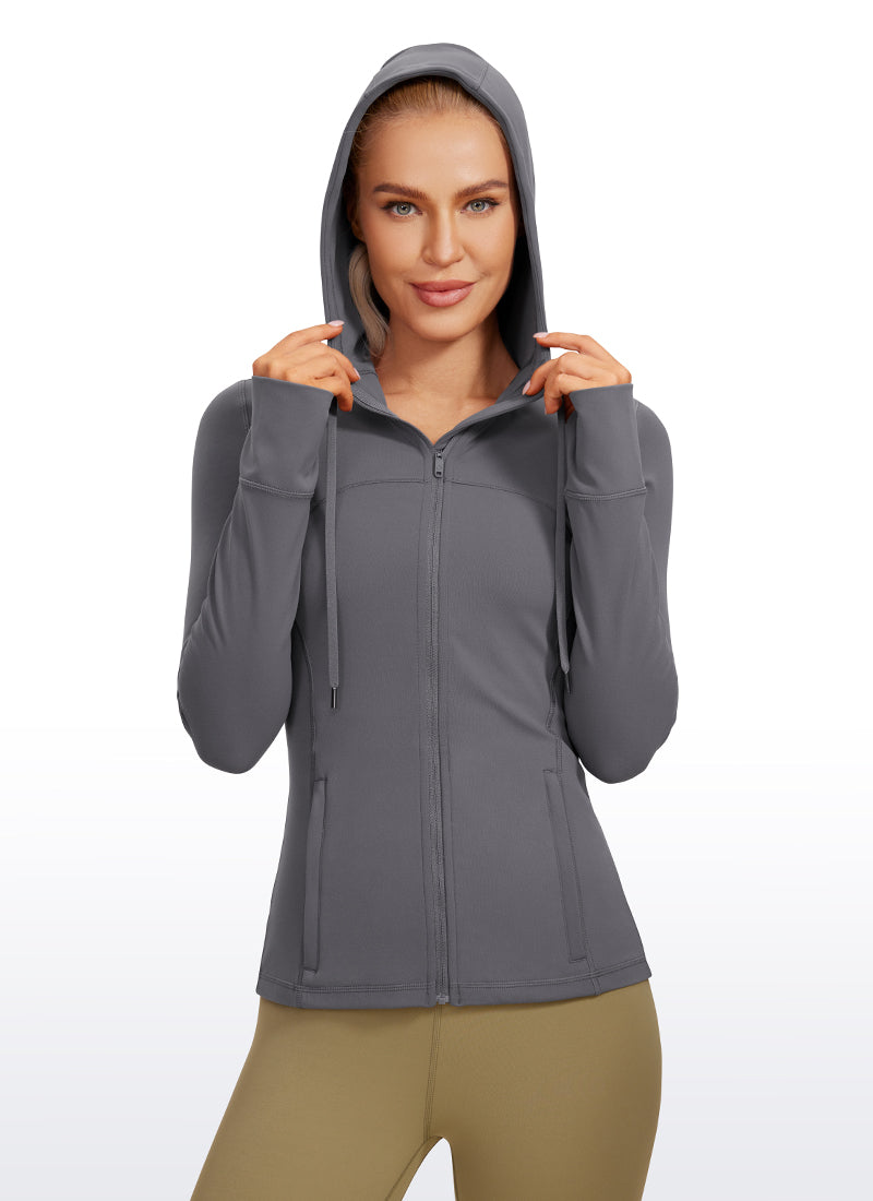 CRZ YOGA Sweat à Capuche Zippé Coupe Slim avec Poches Butterluxe Femme Dark Carbon