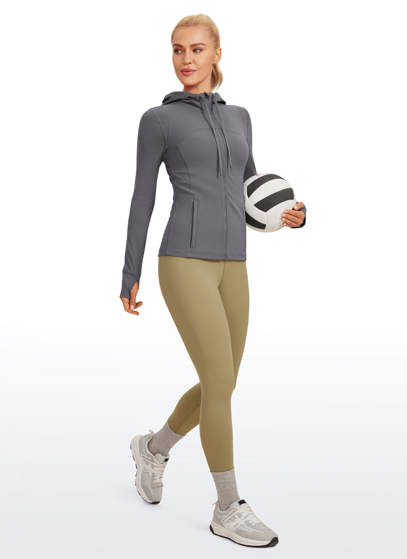 CRZ YOGA Sweat à Capuche Zippé Coupe Slim avec Poches Butterluxe Femme Dark Carbon