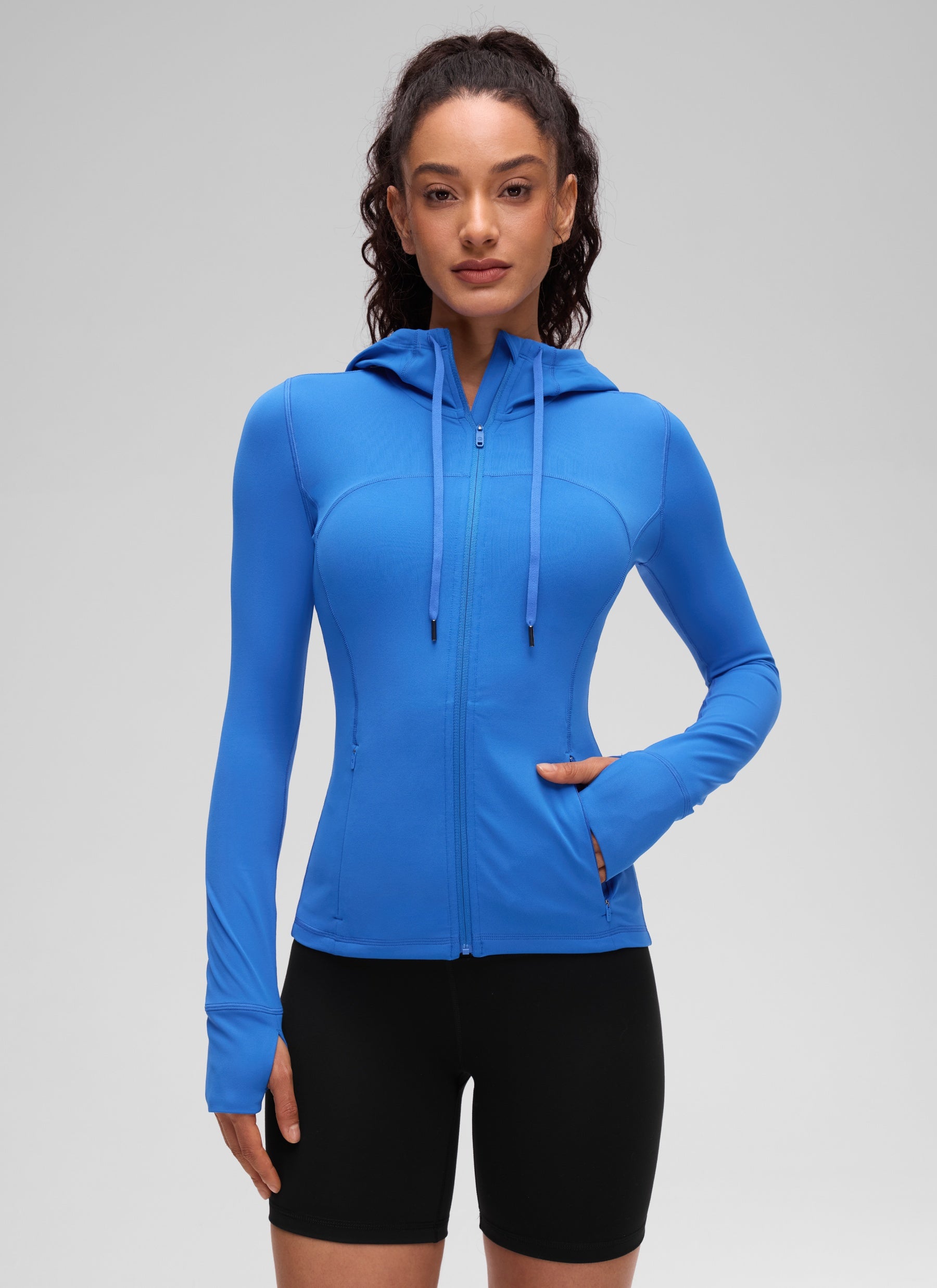 CRZ YOGA Sweat à Capuche Zippé Coupe Slim avec Poches Butterluxe Femme Sparkle Blue