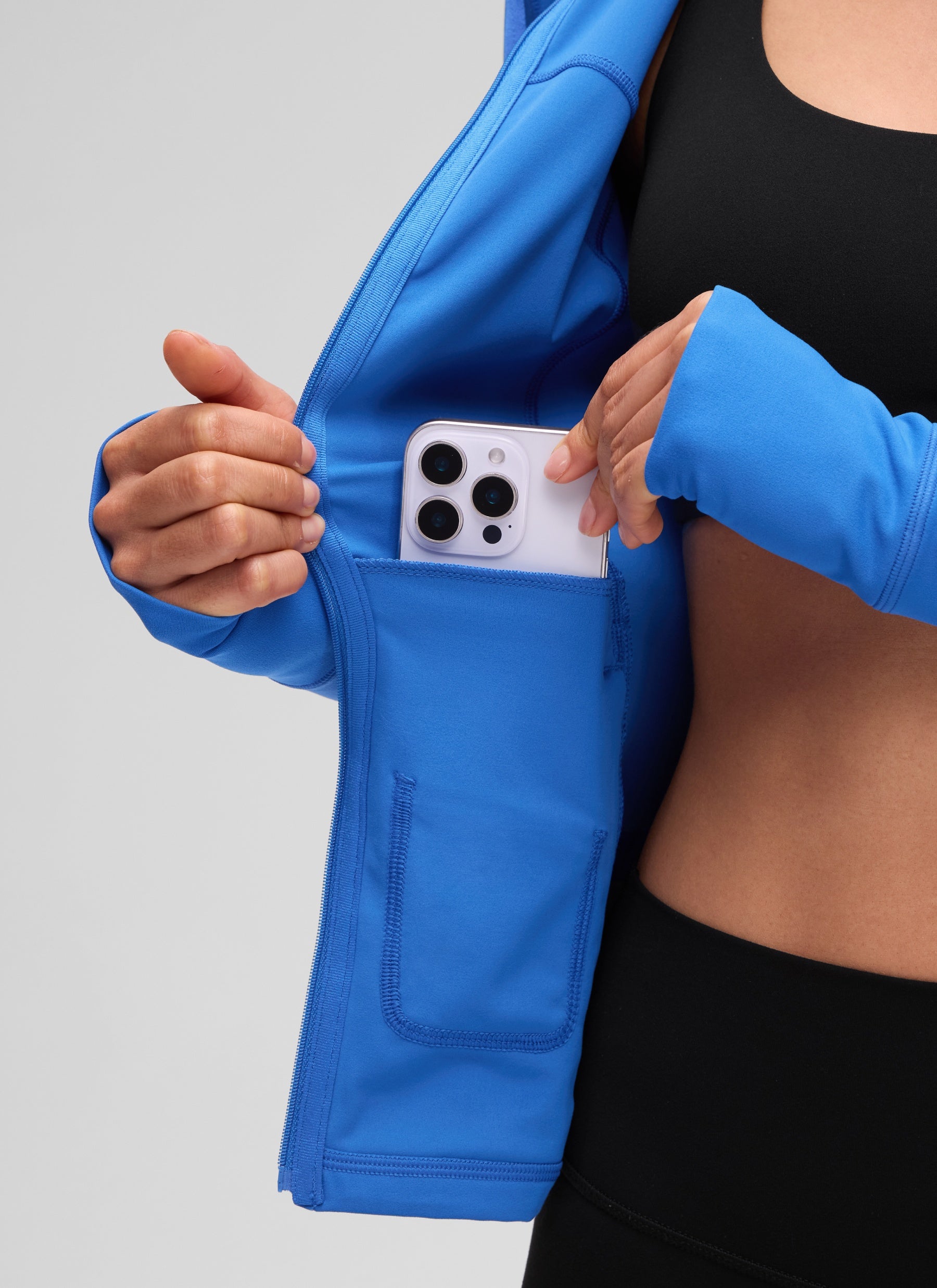 CRZ YOGA Sweat à Capuche Zippé Coupe Slim avec Poches Butterluxe Femme Sparkle Blue